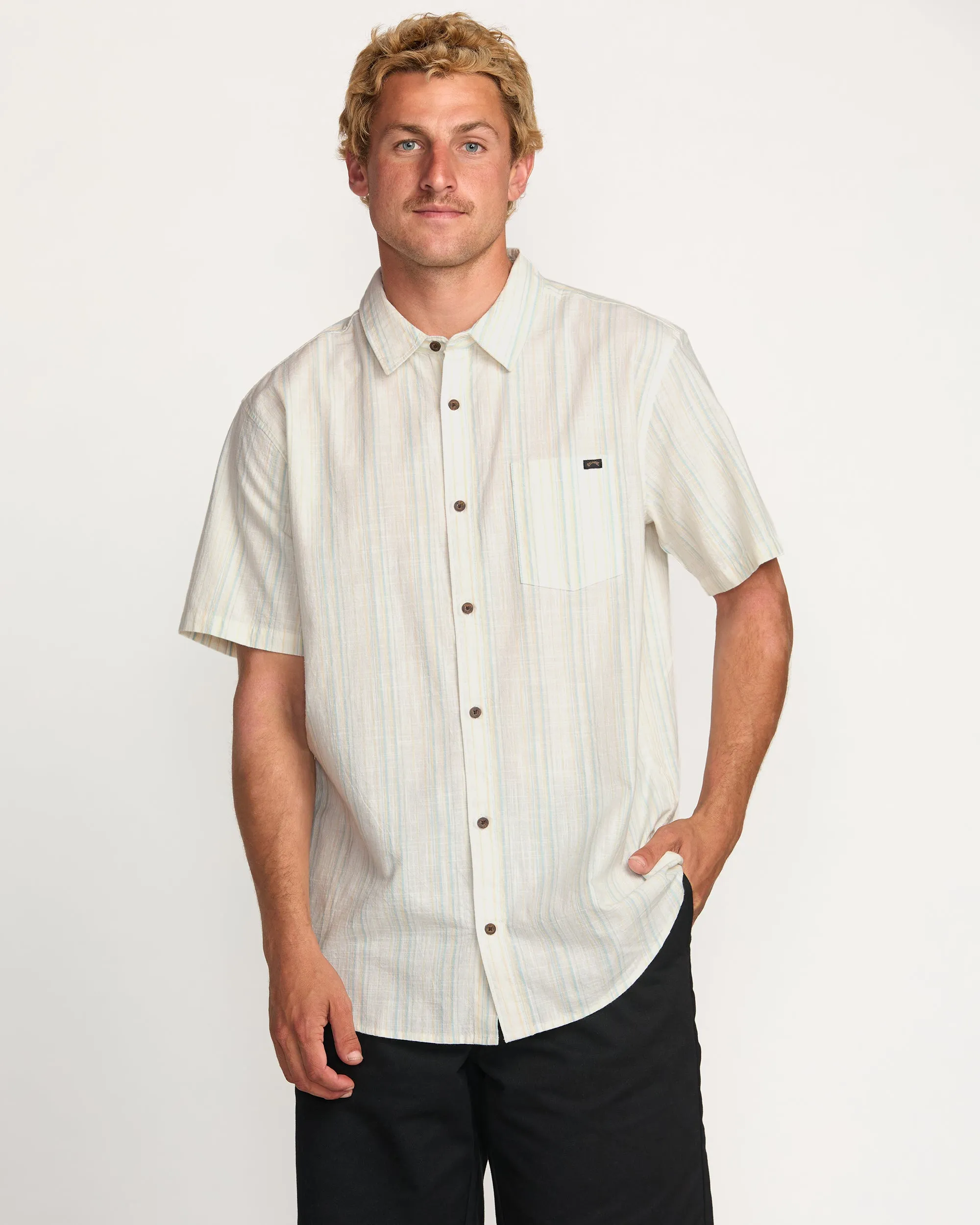 All Day Stripe Short Sleeve Shirt - Off White sold by Billabong