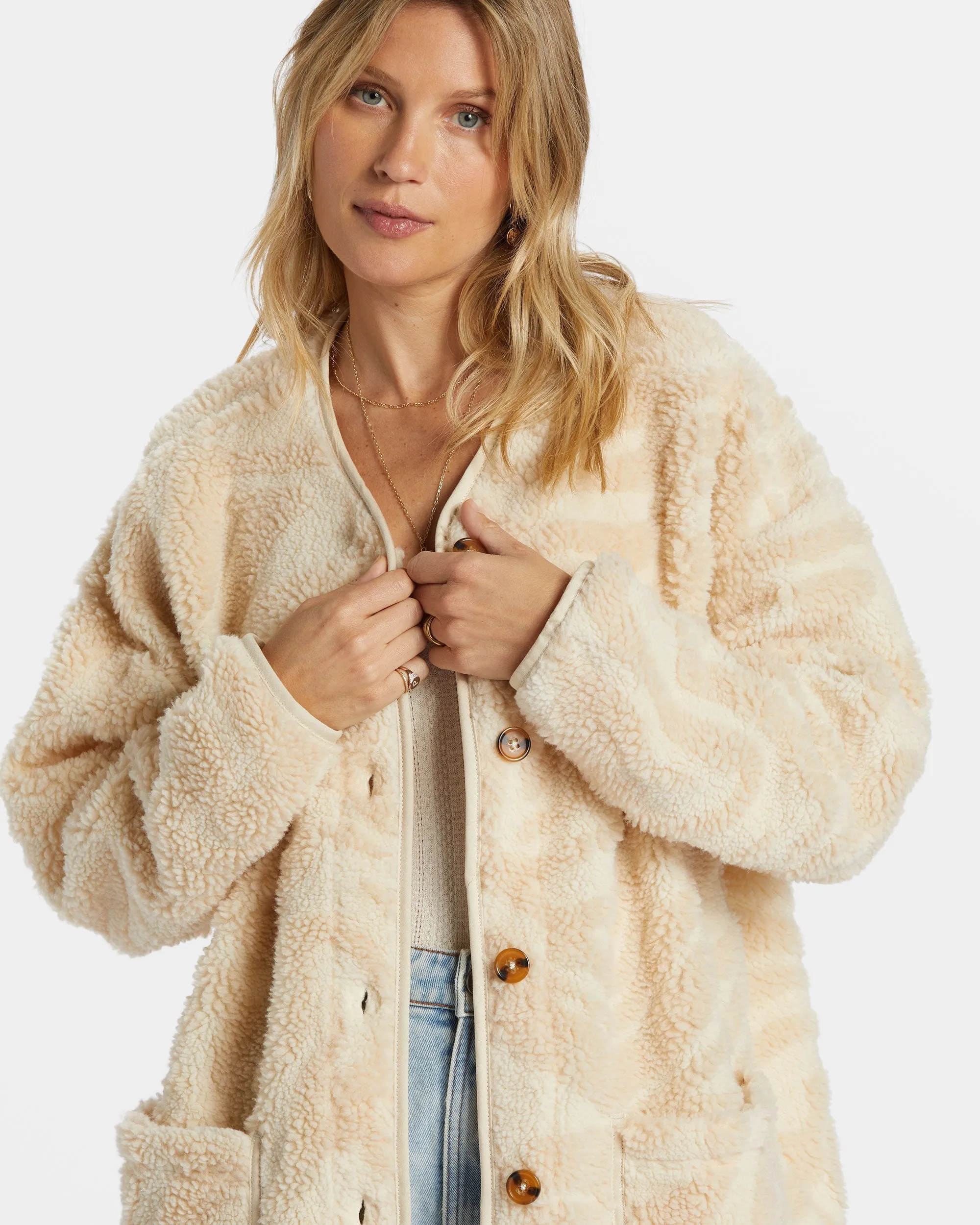 Fireside Cozy Buttoned Fleece Jacket - White Cap sold by Billabong product image thumbnail 5