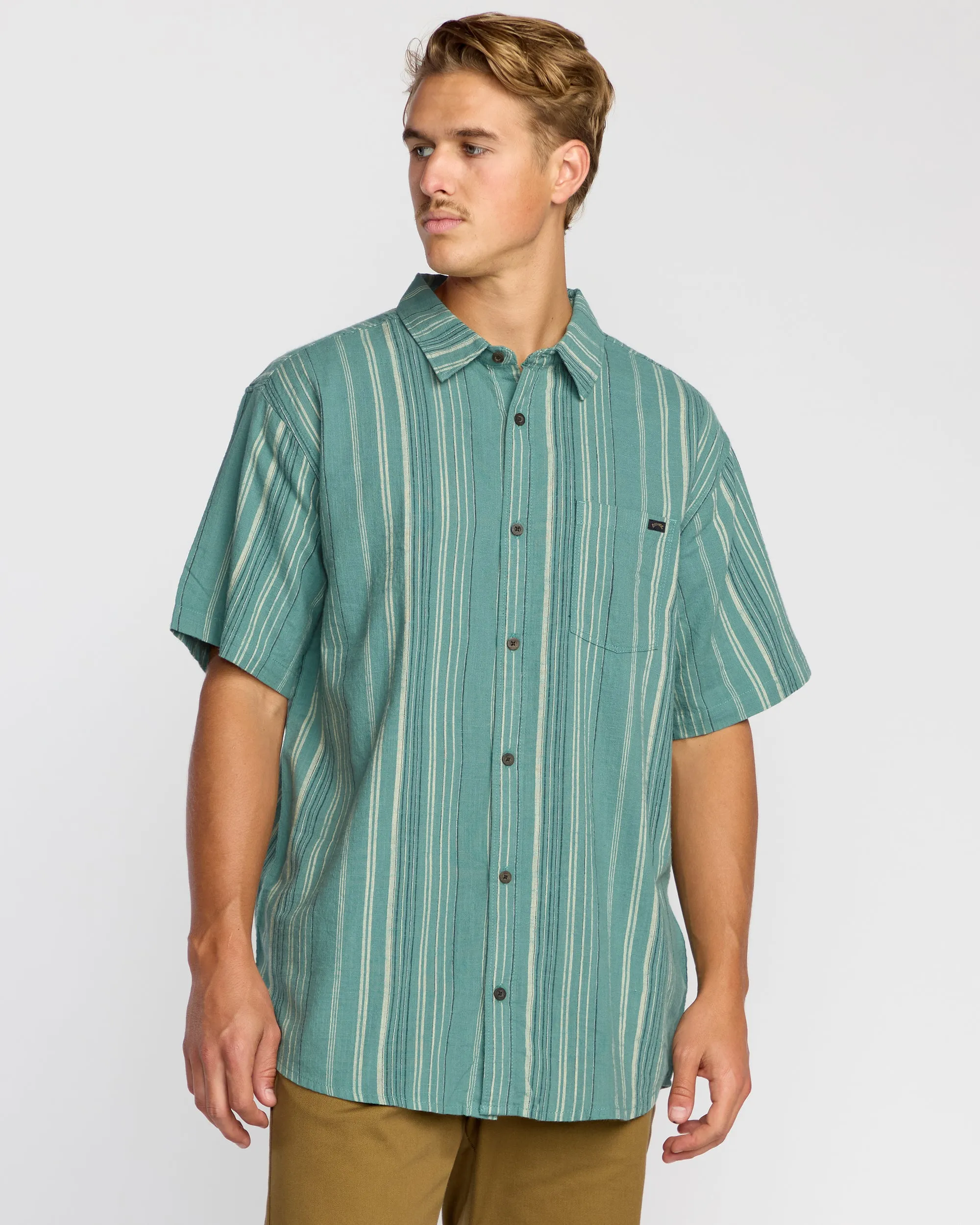 All Day Stripe Short Sleeve Shirt - Sage Green sold by Billabong