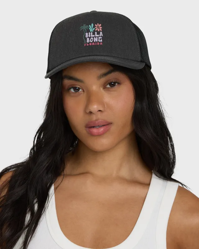 Floral Block Fl Trucker Hat - Black Pebble sold by Billabong