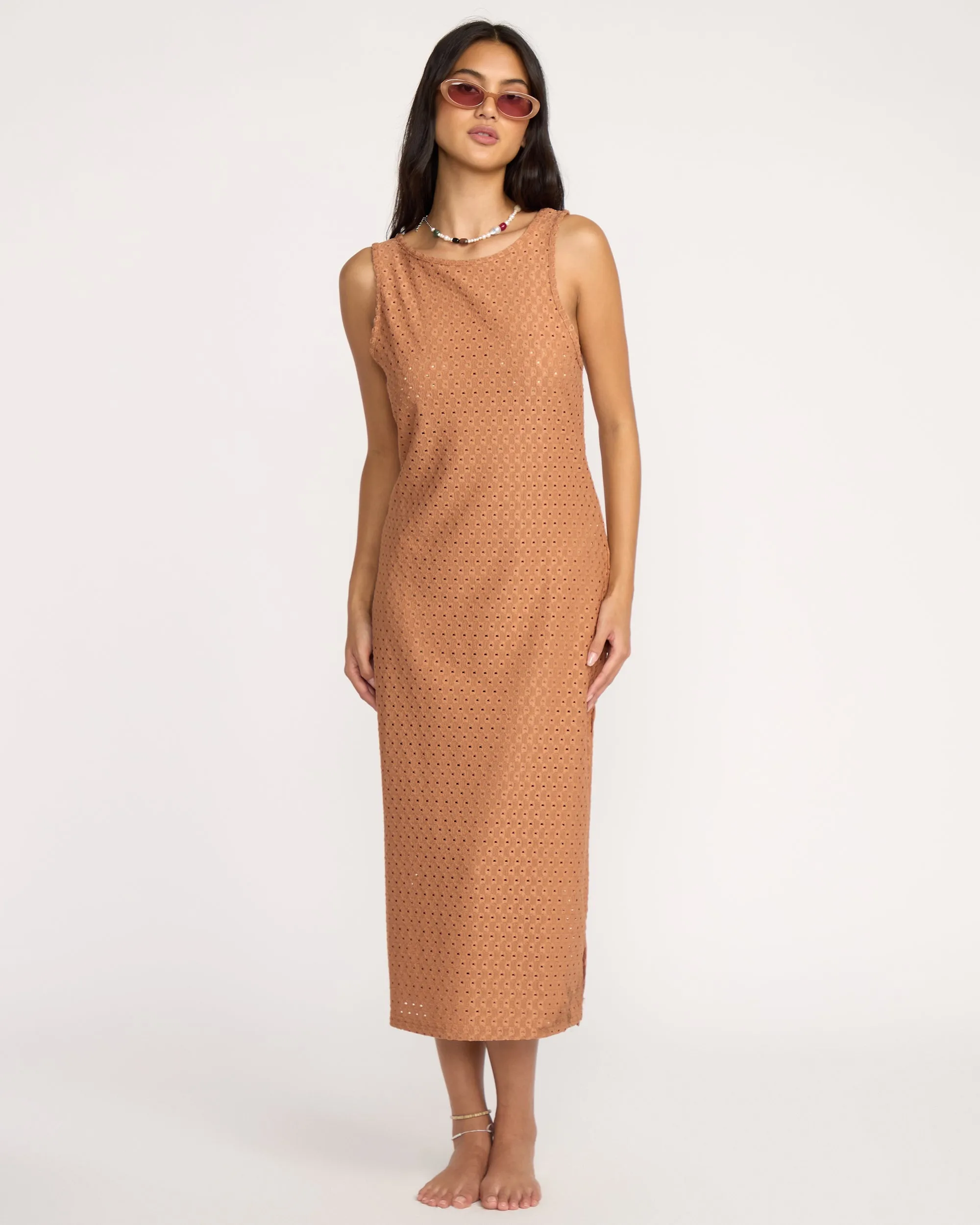 Eyelet Sun Midi Dress Beach Coverup - Rose Brown sold by Billabong