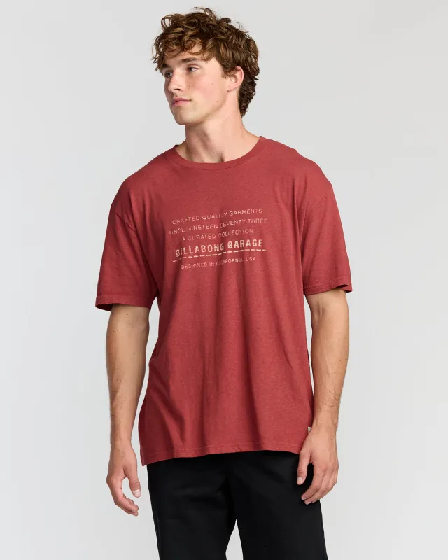 The Label Garage Regular Short Sleeve T-Shirt - Burnt Red sold by Billabong