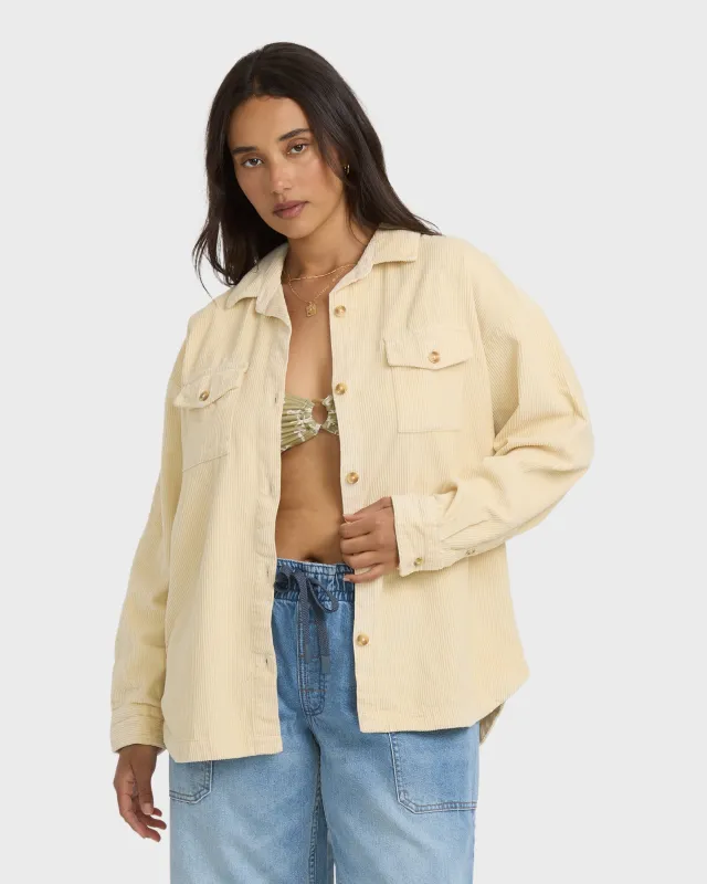 Fadeaway Long Sleeve Cord Shacket - Whitecap sold by Billabong