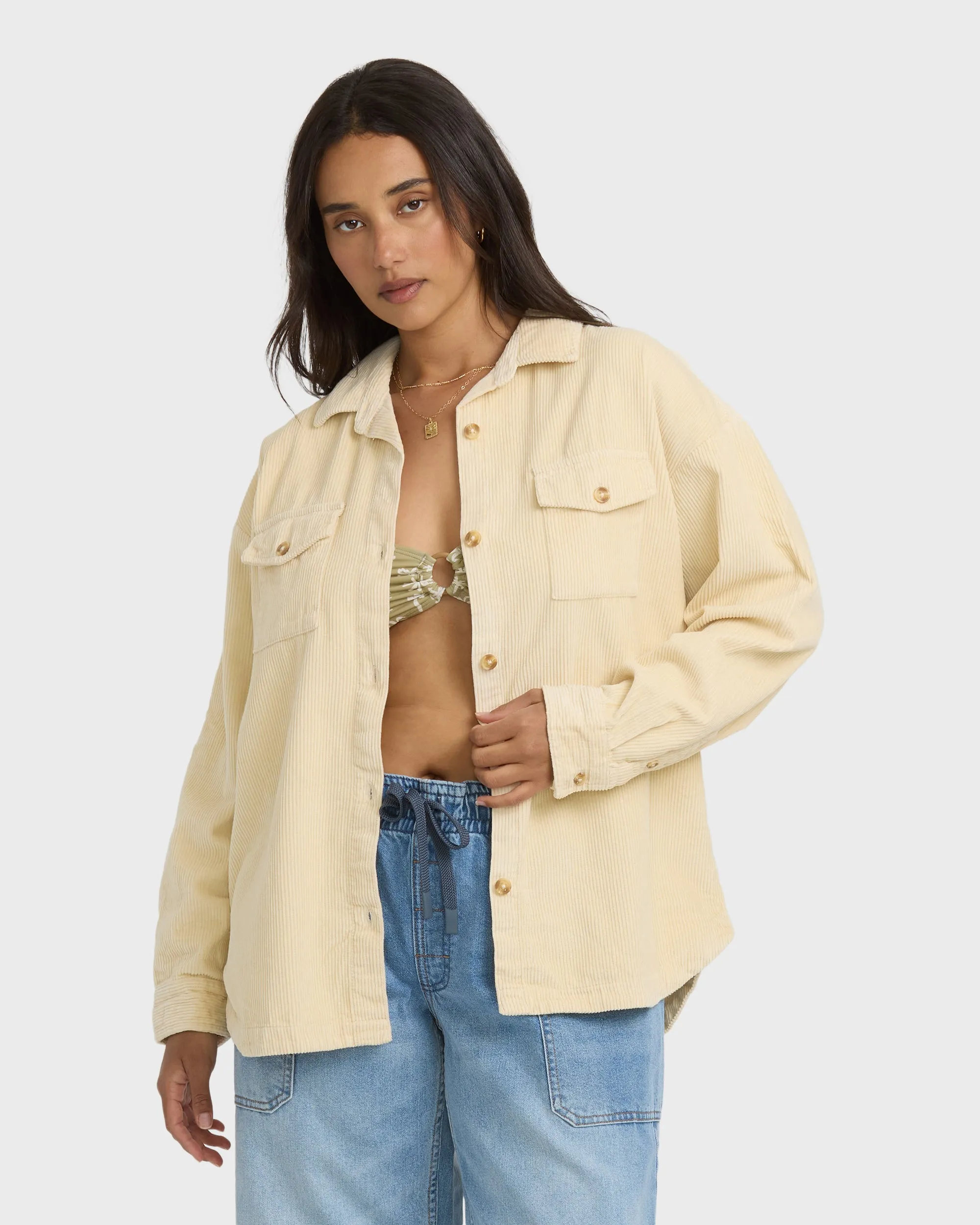 Fadeaway Long Sleeve Cord Shacket - Whitecap sold by Billabong