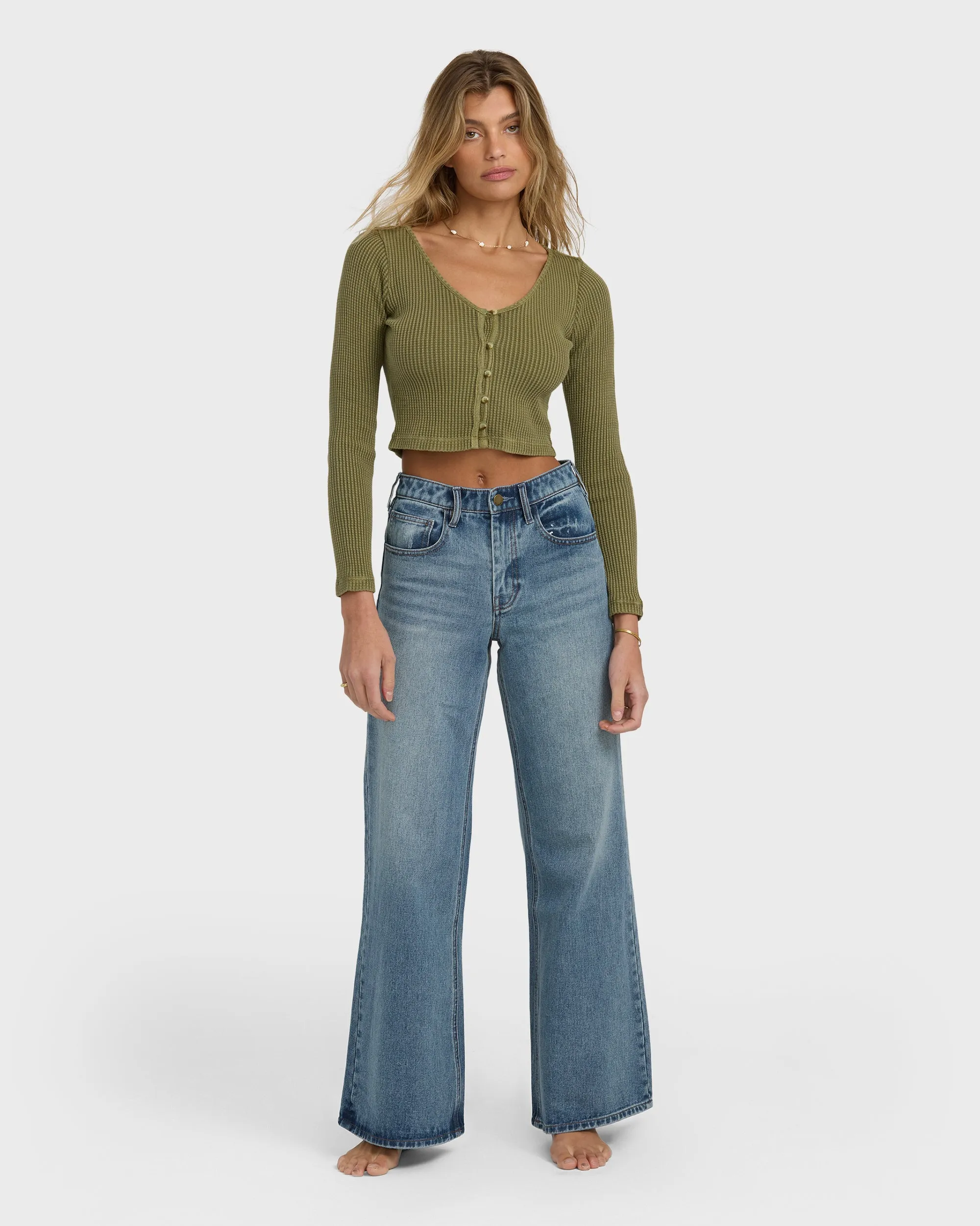 Free Fall High-Waist Denim Flare Pants - Atlantic Deep sold by Billabong product image thumbnail 4