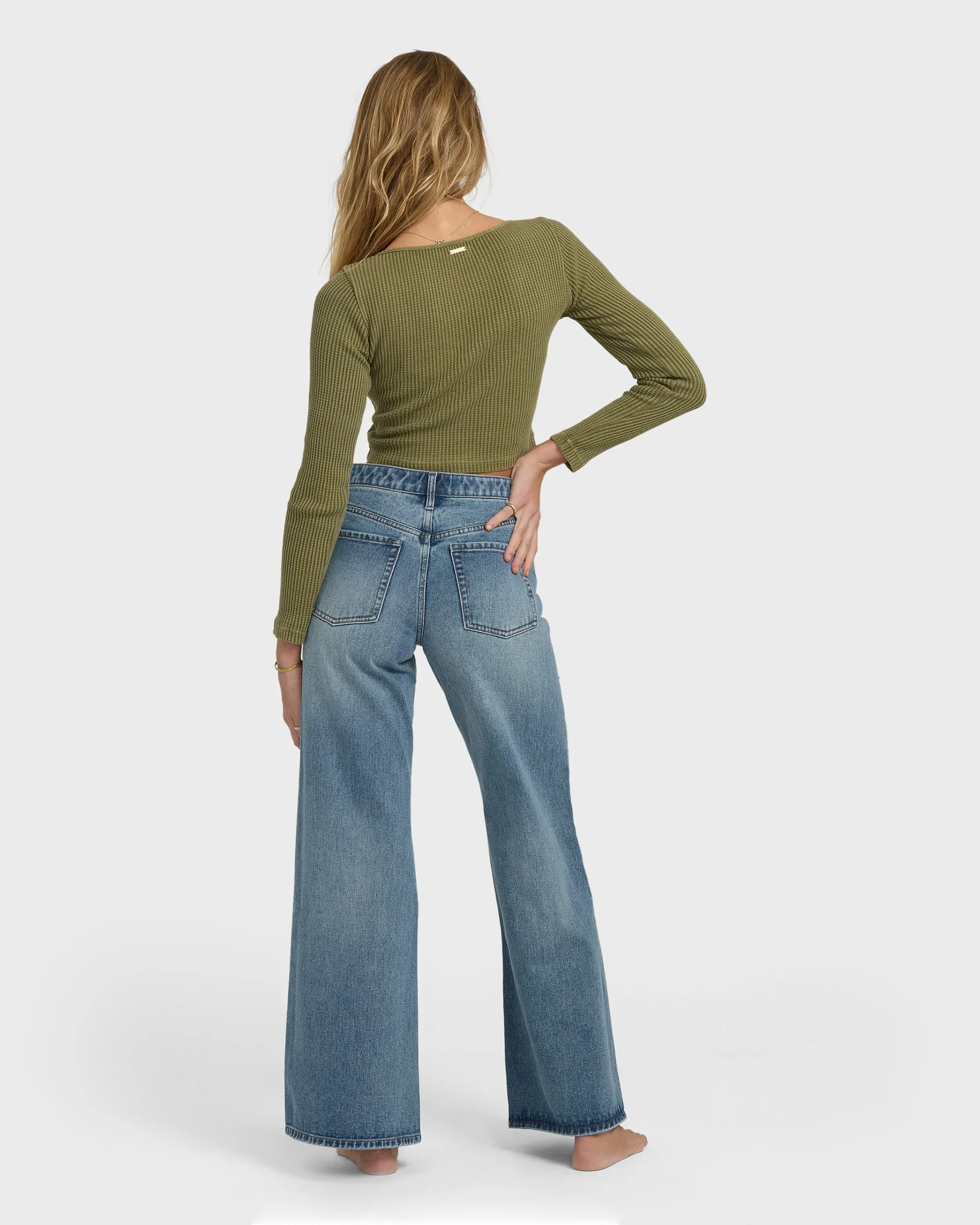 Free Fall High-Waist Denim Flare Pants - Atlantic Deep sold by Billabong product image thumbnail 2
