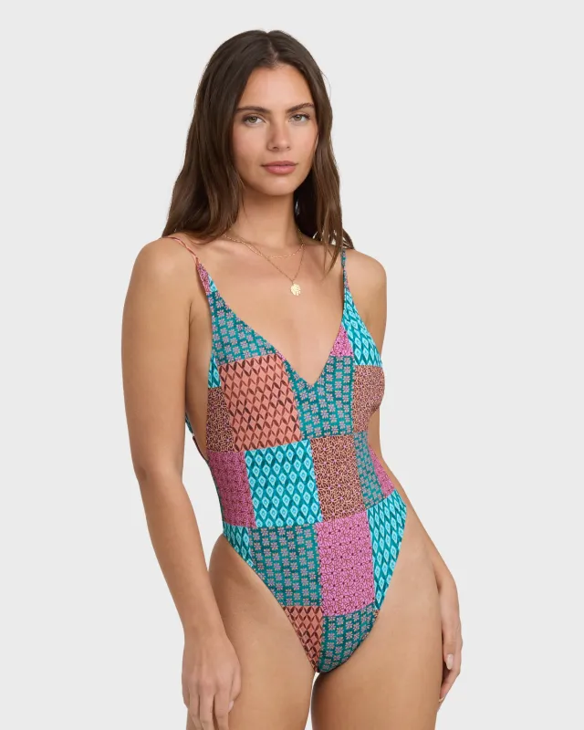 Patch It Up Deep V One-piece Swimsuit - Multi sold by Billabong
