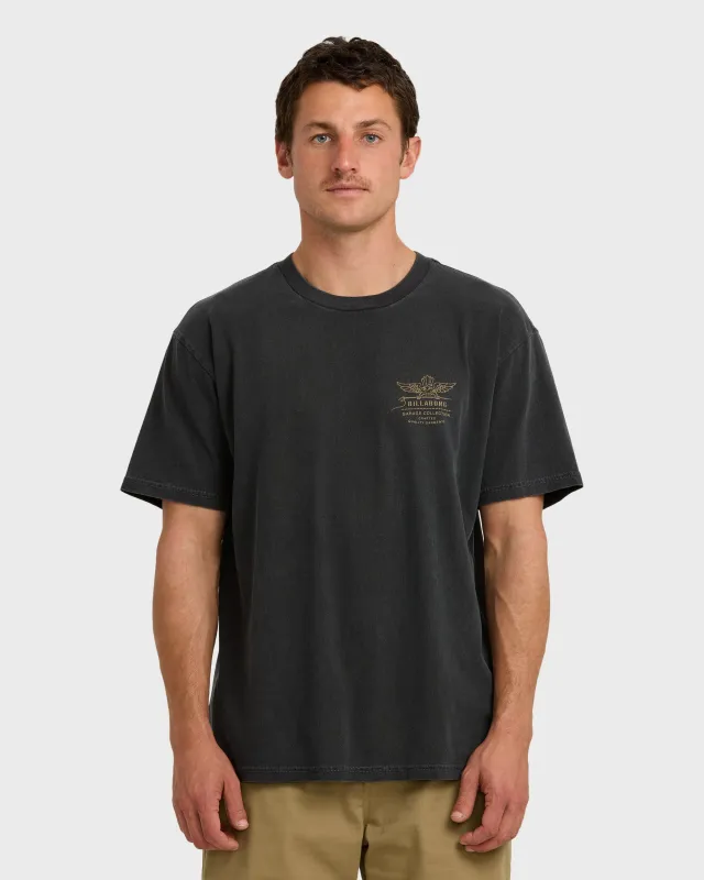 Wingspan Garage Regular Short Sleeve T-Shirt - Washed Black sold by Billabong