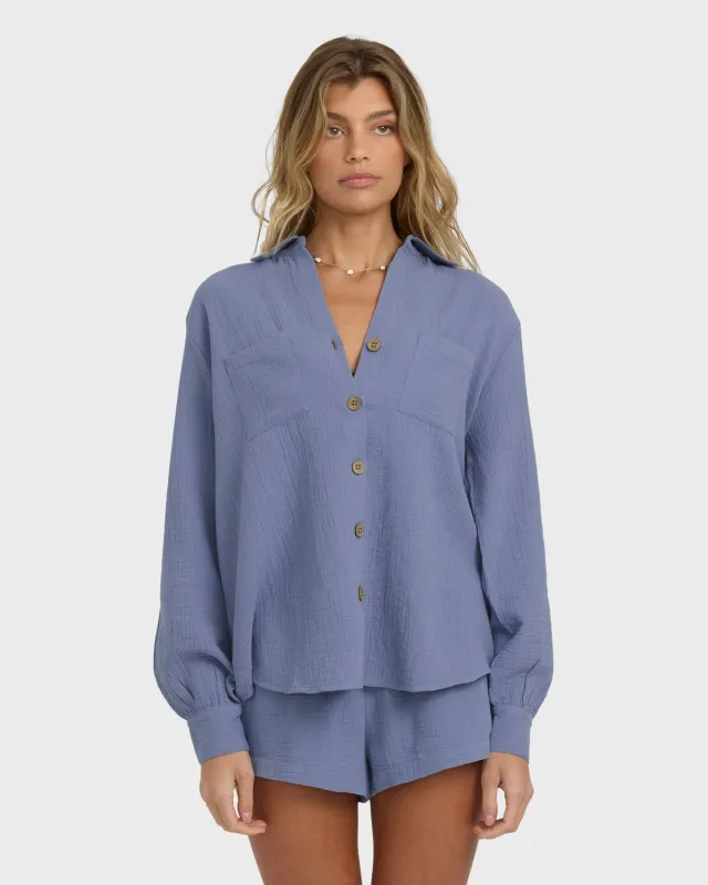 Sweet Swell Long Sleeve Shirt - Stone Blue sold by Billabong