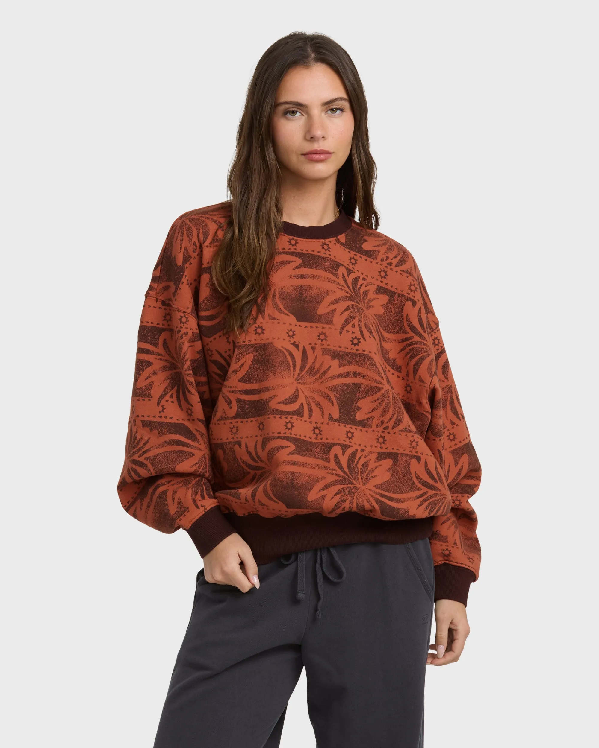 Vida Palms Crewneck Sweatshirt - Teak sold by Billabong