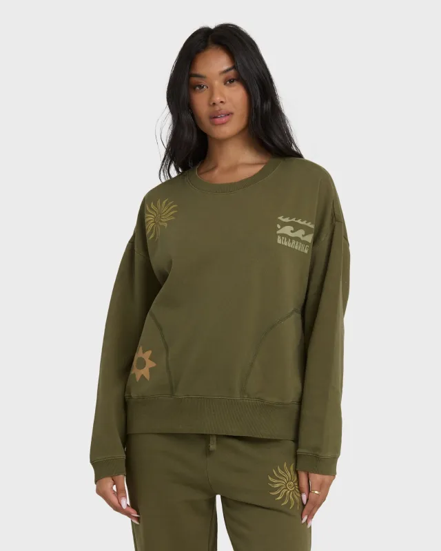 Sightseer Wave Crewneck Sweatshirt - Martini Olive sold by Billabong