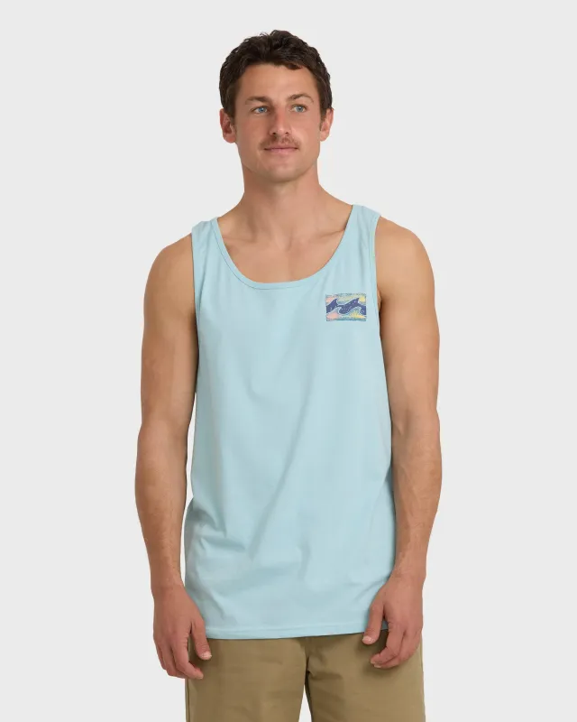 Crayon Wave Premium Tank - Dusty Blue sold by Billabong