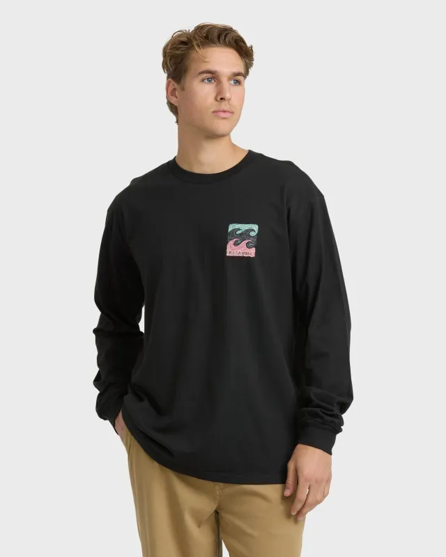 Crayon Wave Regular Long Sleeve T-Shirt - Washed Black sold by Billabong