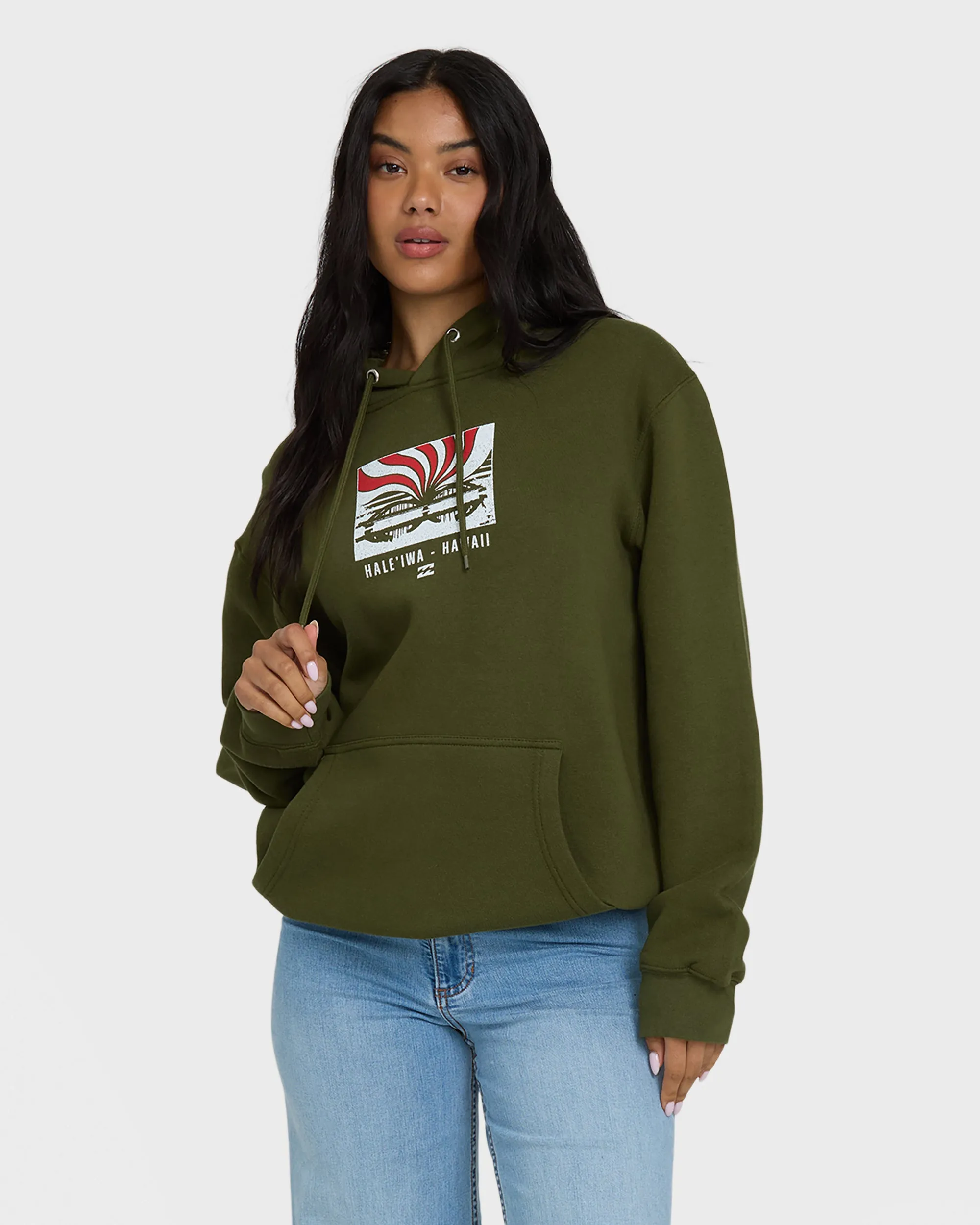 Haleiwa Sunrise Rays Pullover Hoodie - Army Green sold by Billabong