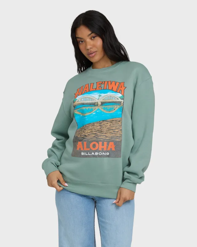 Haleiwa Scenic Poster Crewneck Sweatshirt - Sea Glass made by Billabong