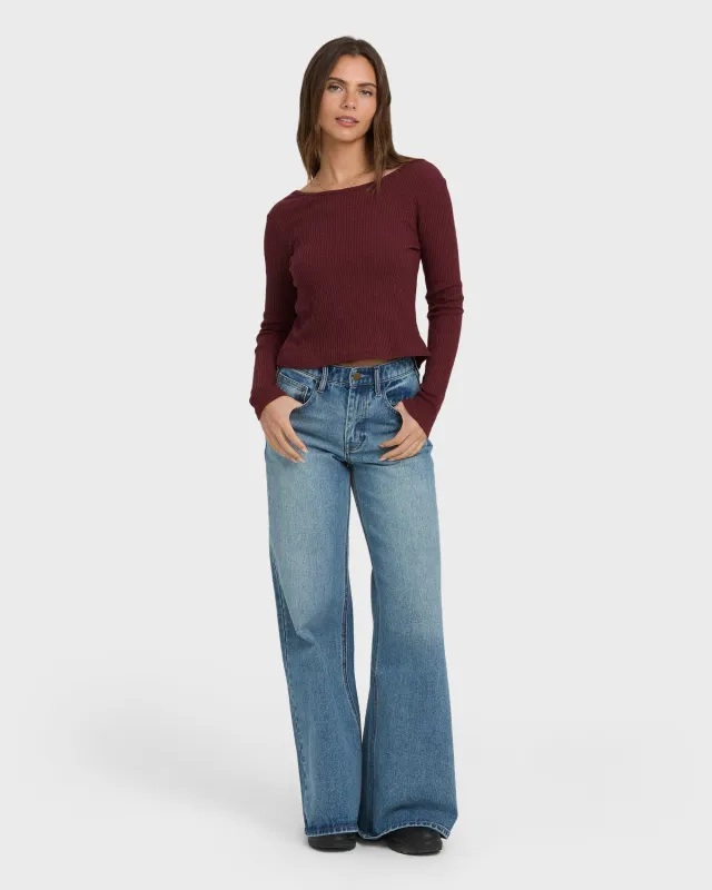 Fever Twist Long Sleeve Knit Top - Pinot sold by Billabong