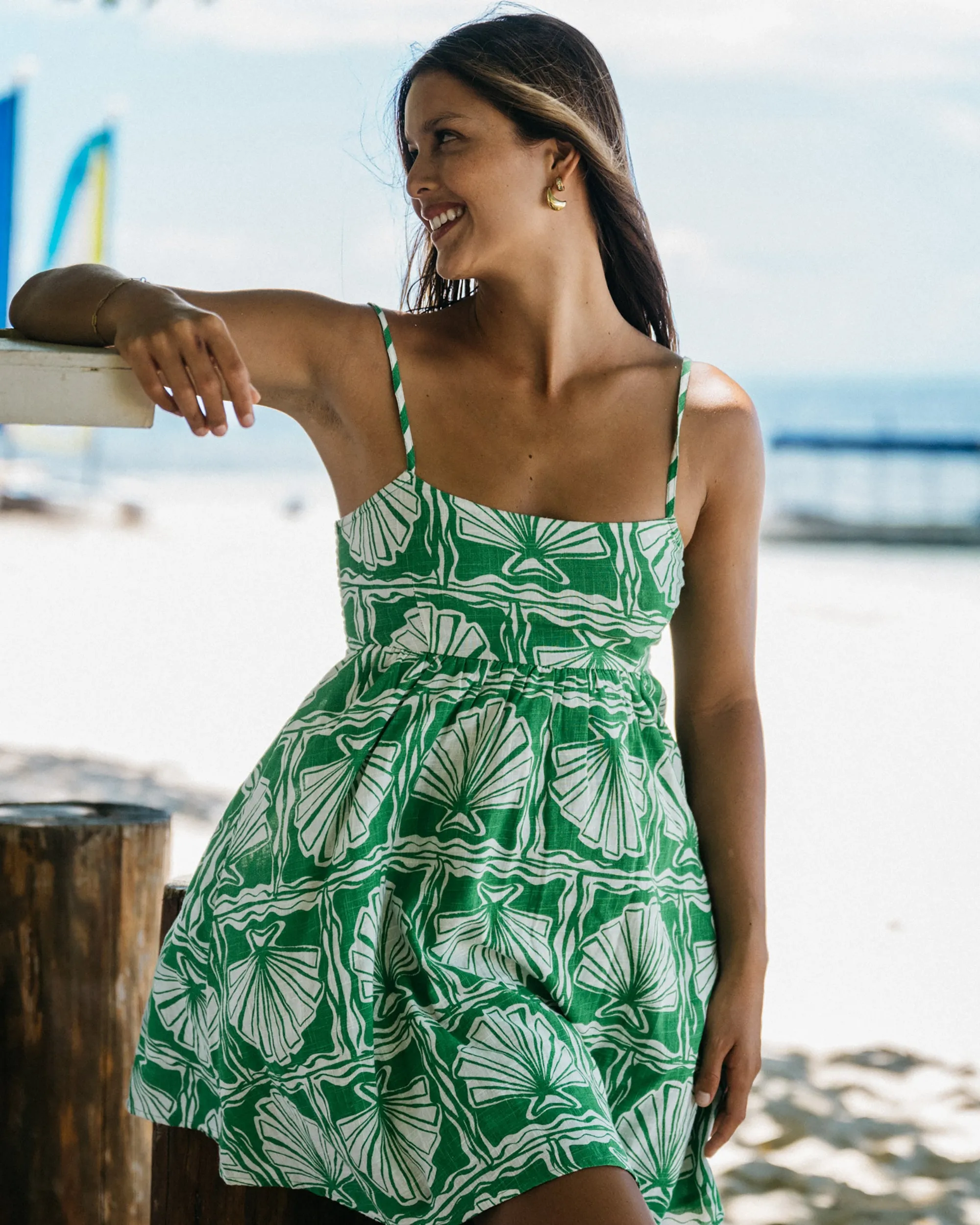 Sea Shell Mini Dress - Kelly Green sold by Billabong
