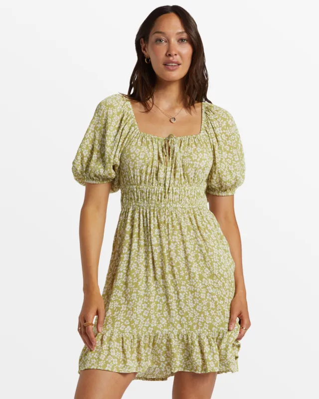 Cabana Puff Sleeve Mini Dress - Moss Joy made by Billabong