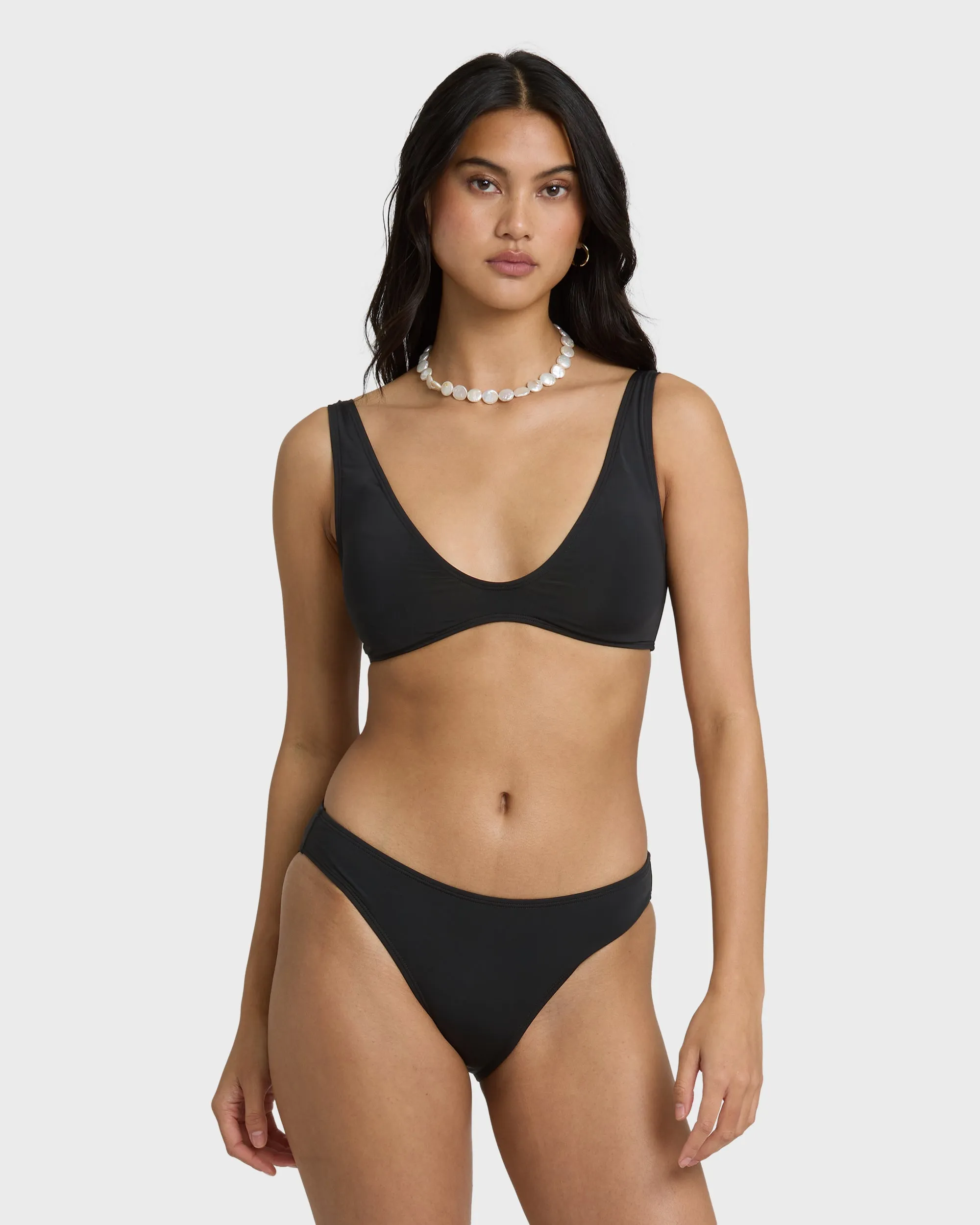 Sol Searcher Scoop Tank Swim Tank Bikini Top - Black Pebble sold by Billabong