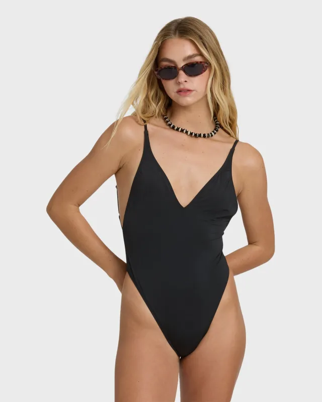 Sol Searcher Deep V One-piece Swimsuit - Black Pebble sold by Billabong