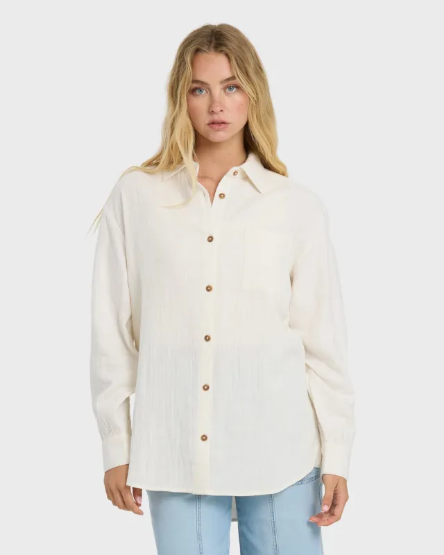 Wanderer Solid Long Sleeve Woven Shirt - Salt Crystal made by Billabong