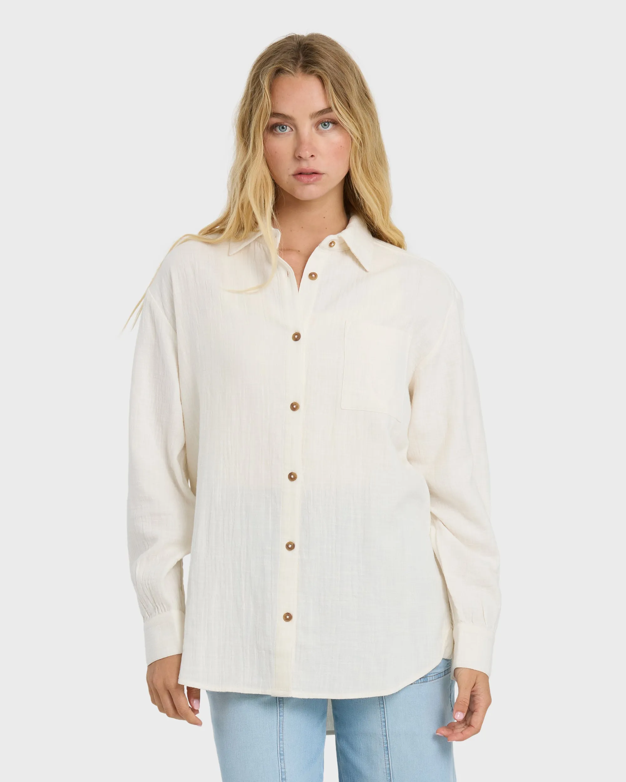 Wanderer Solid Long Sleeve Woven Shirt - Salt Crystal sold by Billabong