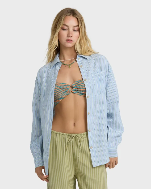 Wanderer Long Sleeve Woven Top - Twilight Blue made by Billabong