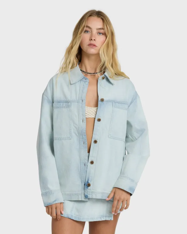 Jade Saltwashed Long Sleeve Woven Top - Blue Mist sold by Billabong