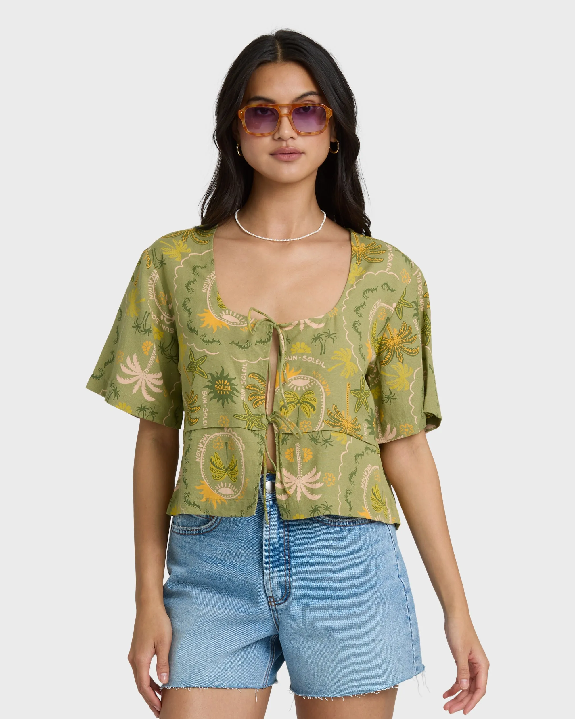 Totally Tropic Short Sleeve Woven Top - Cedar sold by Billabong