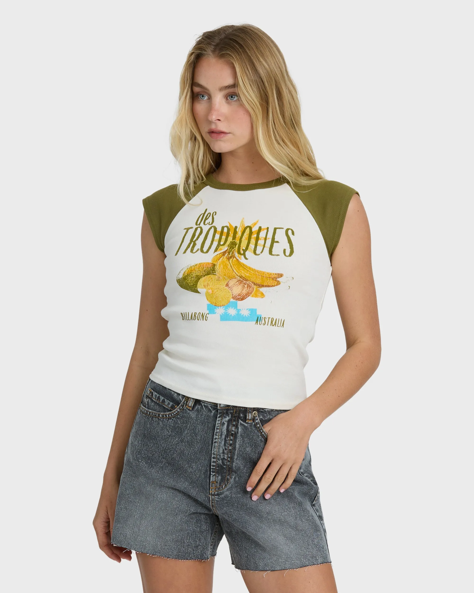 Des Tropic Short Sleeve Raglan Top - Dark Olive sold by Billabong product image thumbnail 2