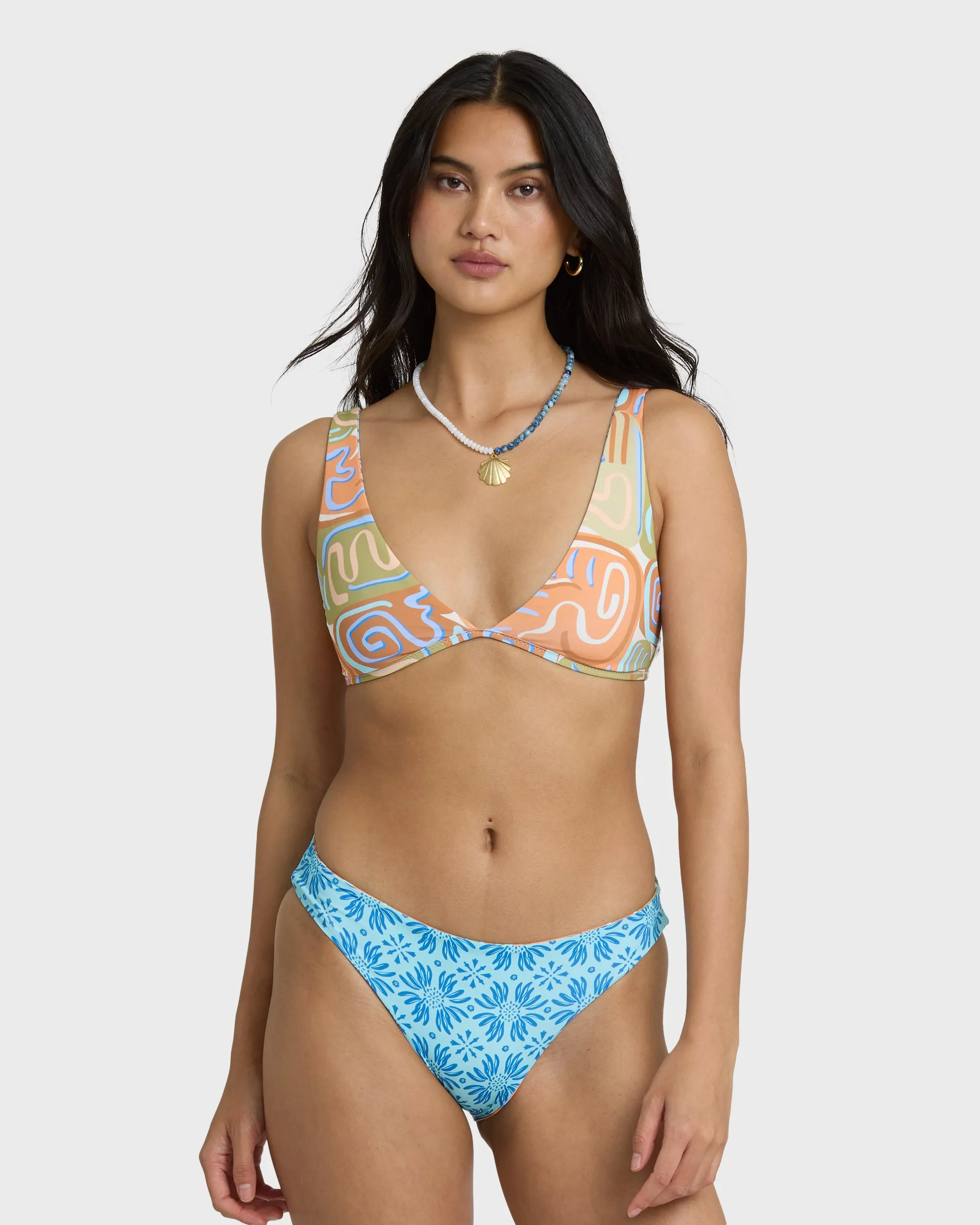 Le Surf Reversible Lowrider Full Bikini Bottom - Orange Multi sold by Billabong