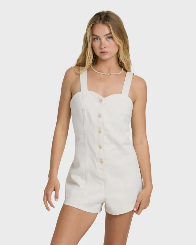 Misshape Denim Romper - Sea Salt made by Billabong