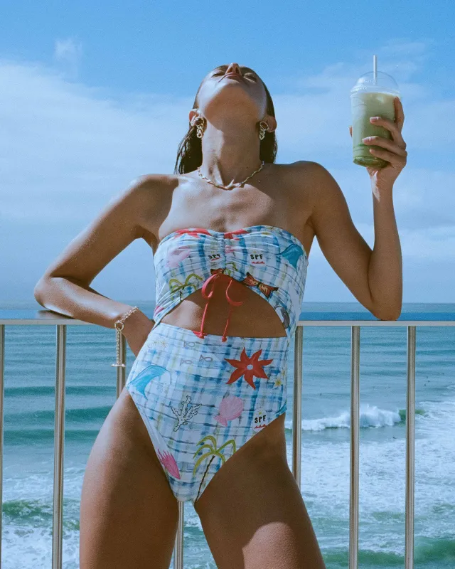 Lottie Hall Summer Bandeau One-piece Swimsuit - White Multi sold by Billabong