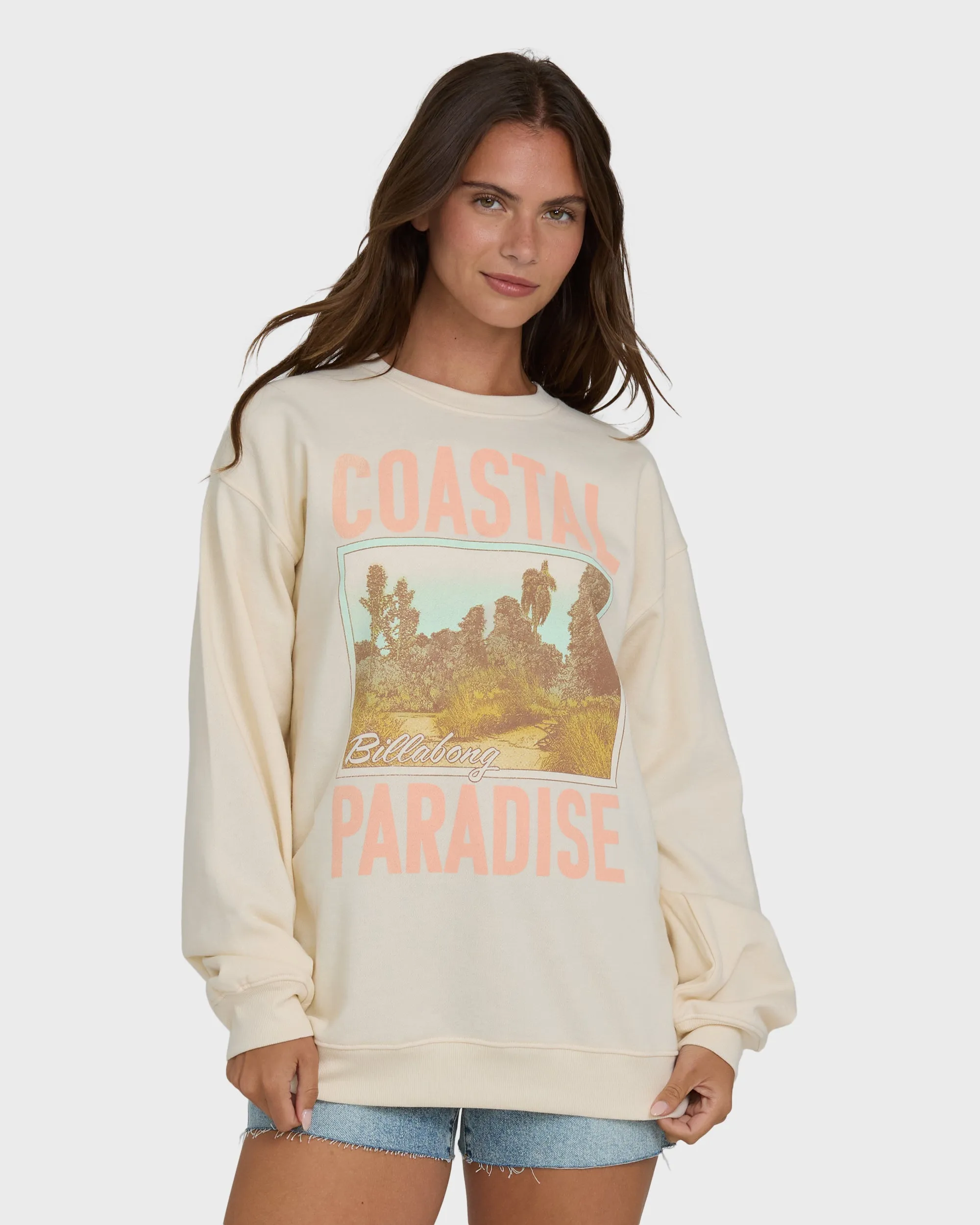 Coastal Paradise Crewneck Sweatshirt - White Cap sold by Billabong