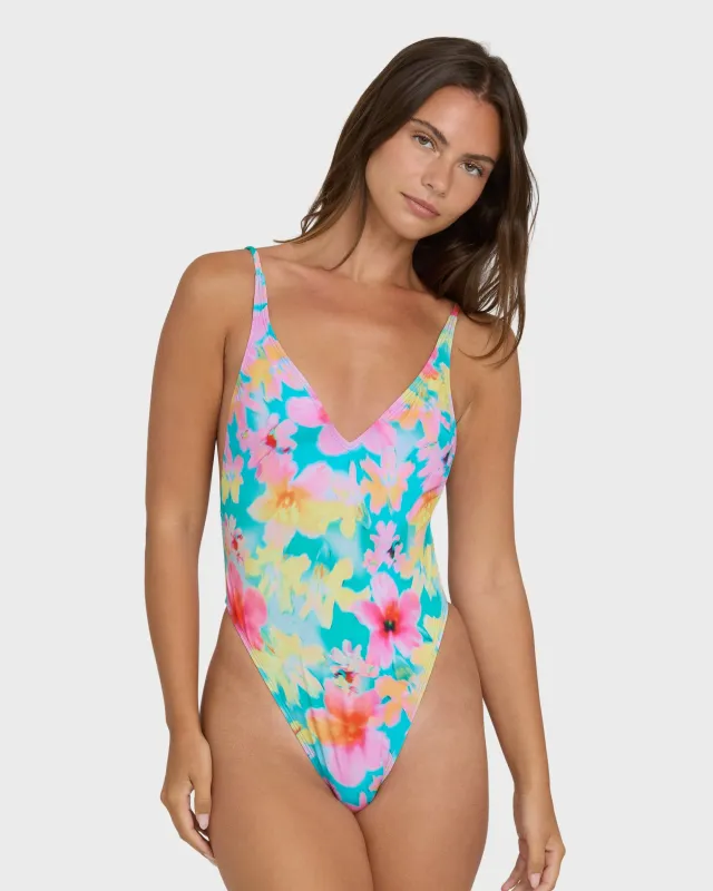 Pipe Dreams Deep V One-Piece Swimsuit - Bright Marine made by Billabong