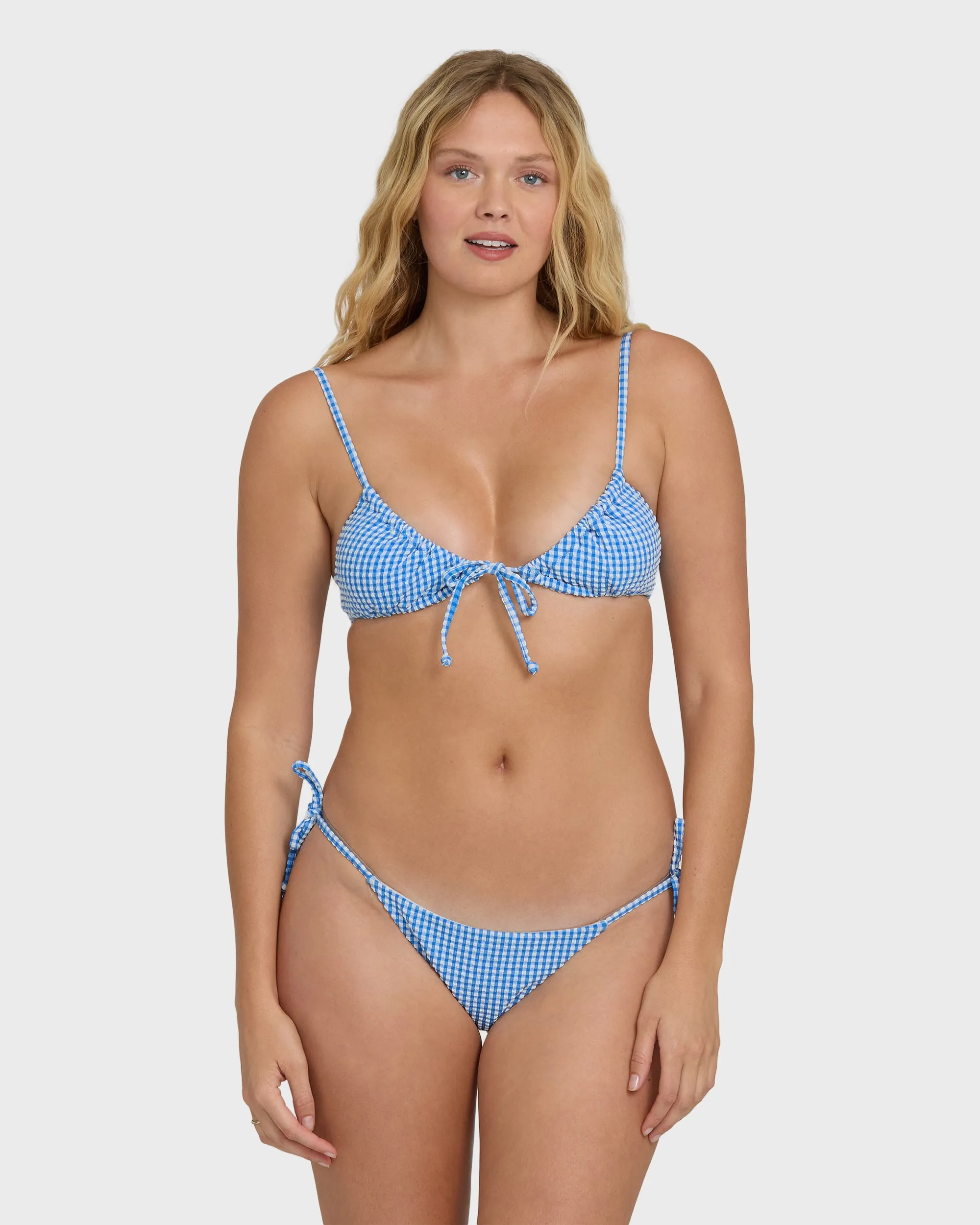 Mini Wave Check Tie-Side Tanga Bikini Bottoms - True Blue sold by Billabong product image thumbnail 2
