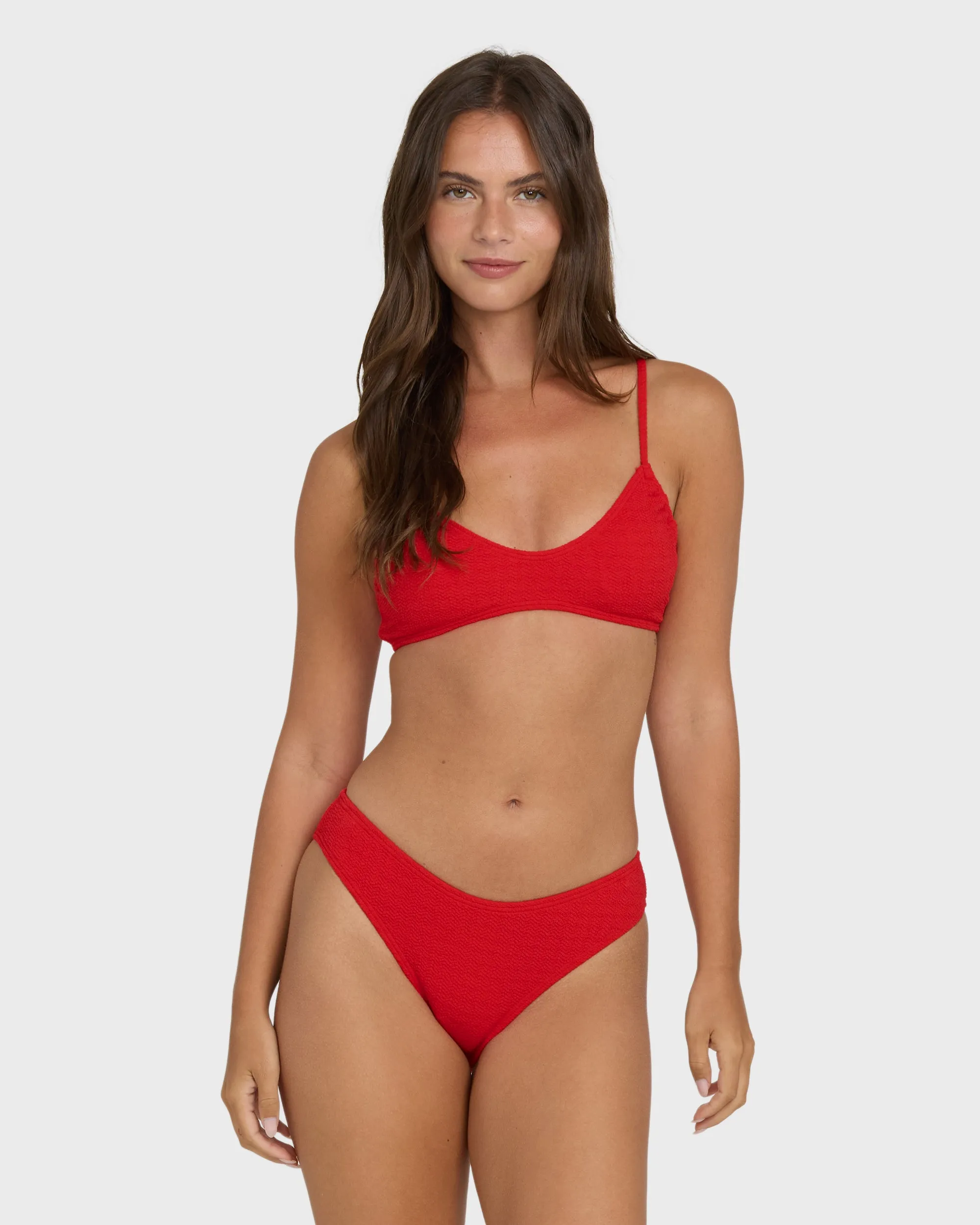 Rising Tide Ruched V Bralette Bikini Top - Fiesta Red sold by Billabong