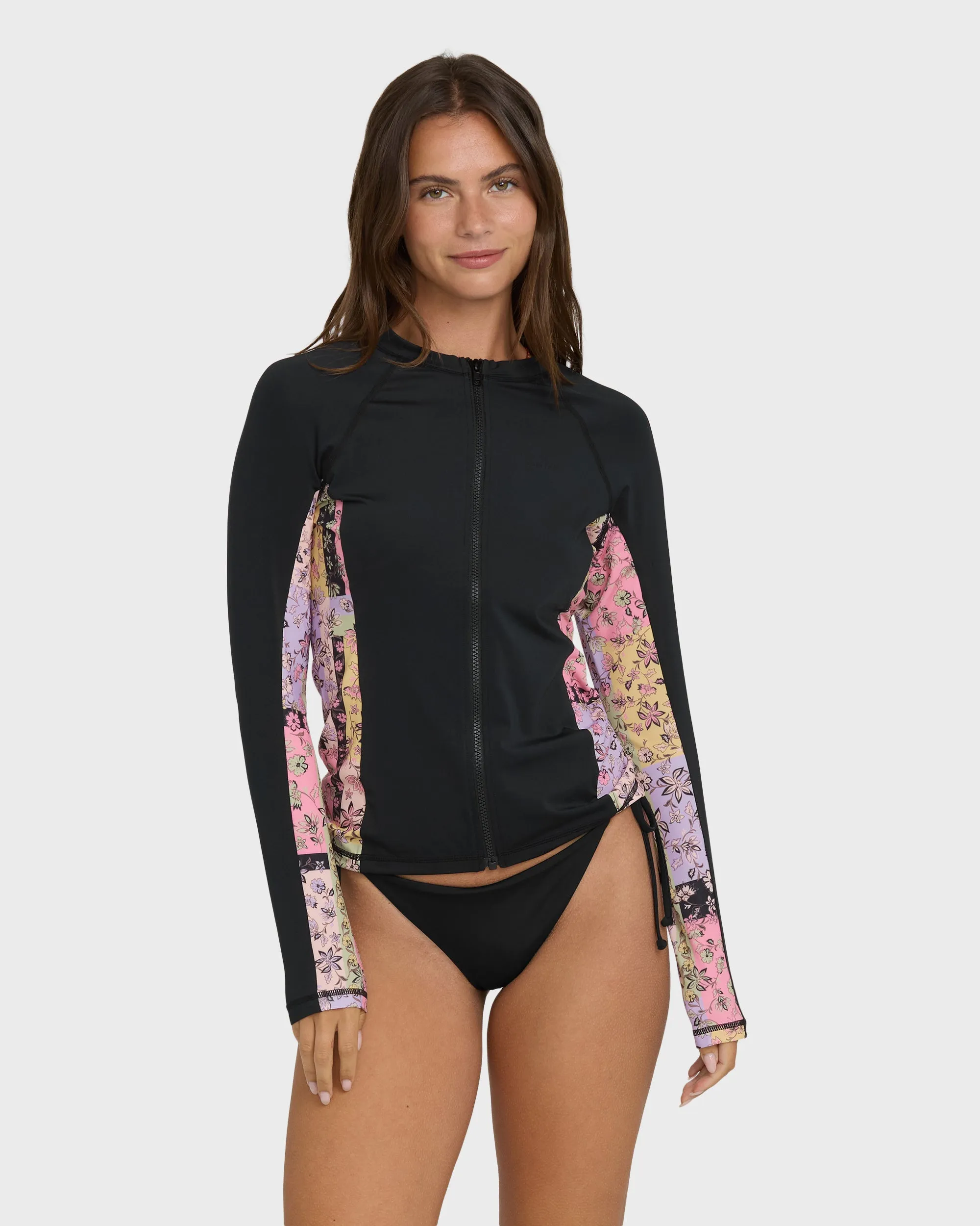 Dreamy Daze Zip Front Long Sleeve Rashguard - Black Pebble sold by Billabong