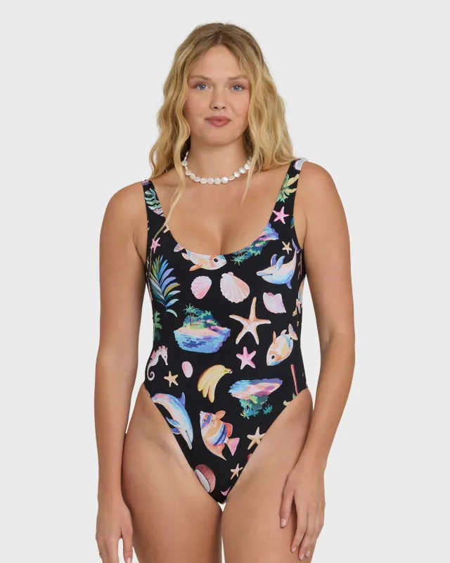 Party Wave Tanker One Piece Swimsuit - Black Pebble made by Billabong