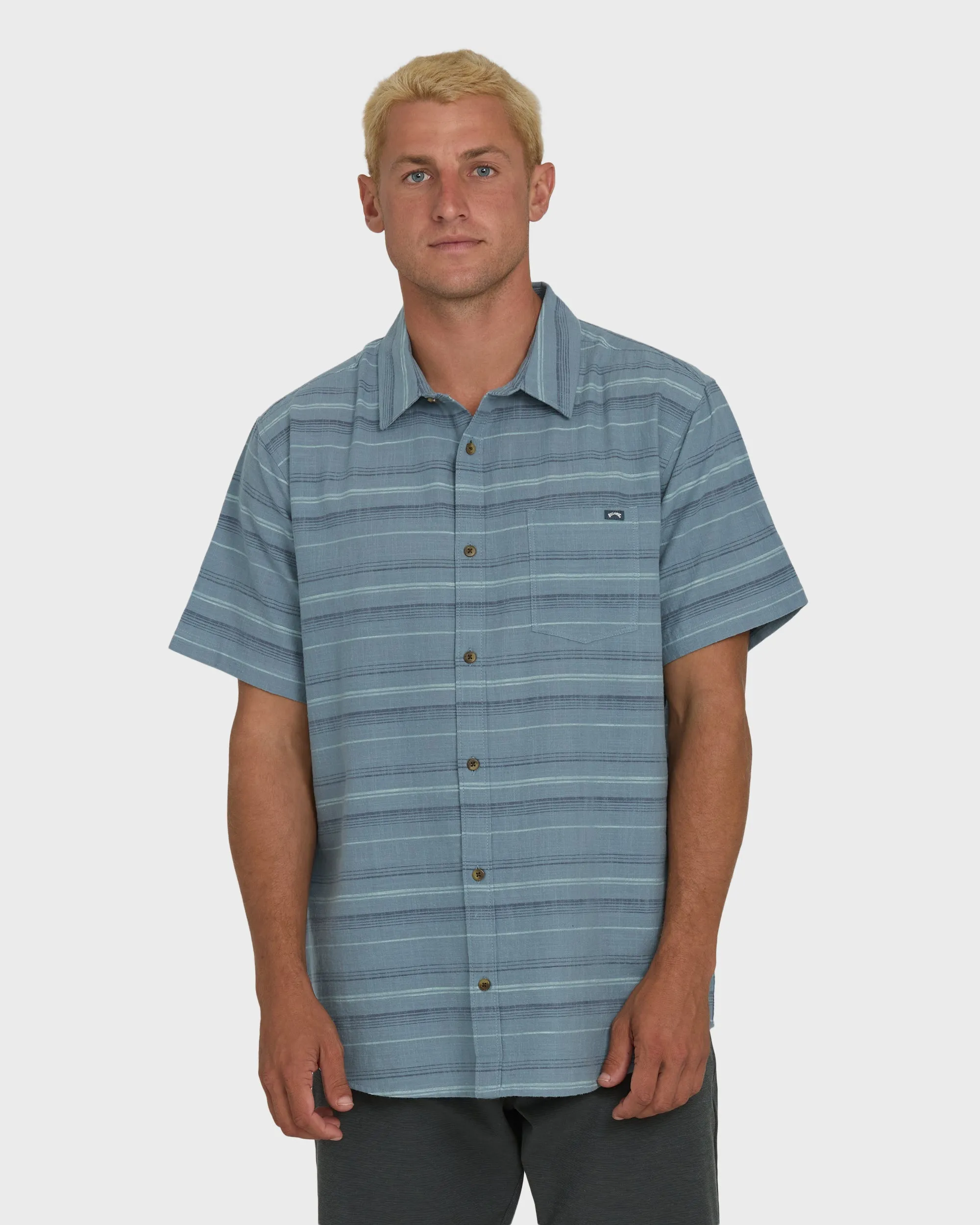 All Day Stripe Short Sleeve Woven Shirt - Blue Fog sold by Billabong