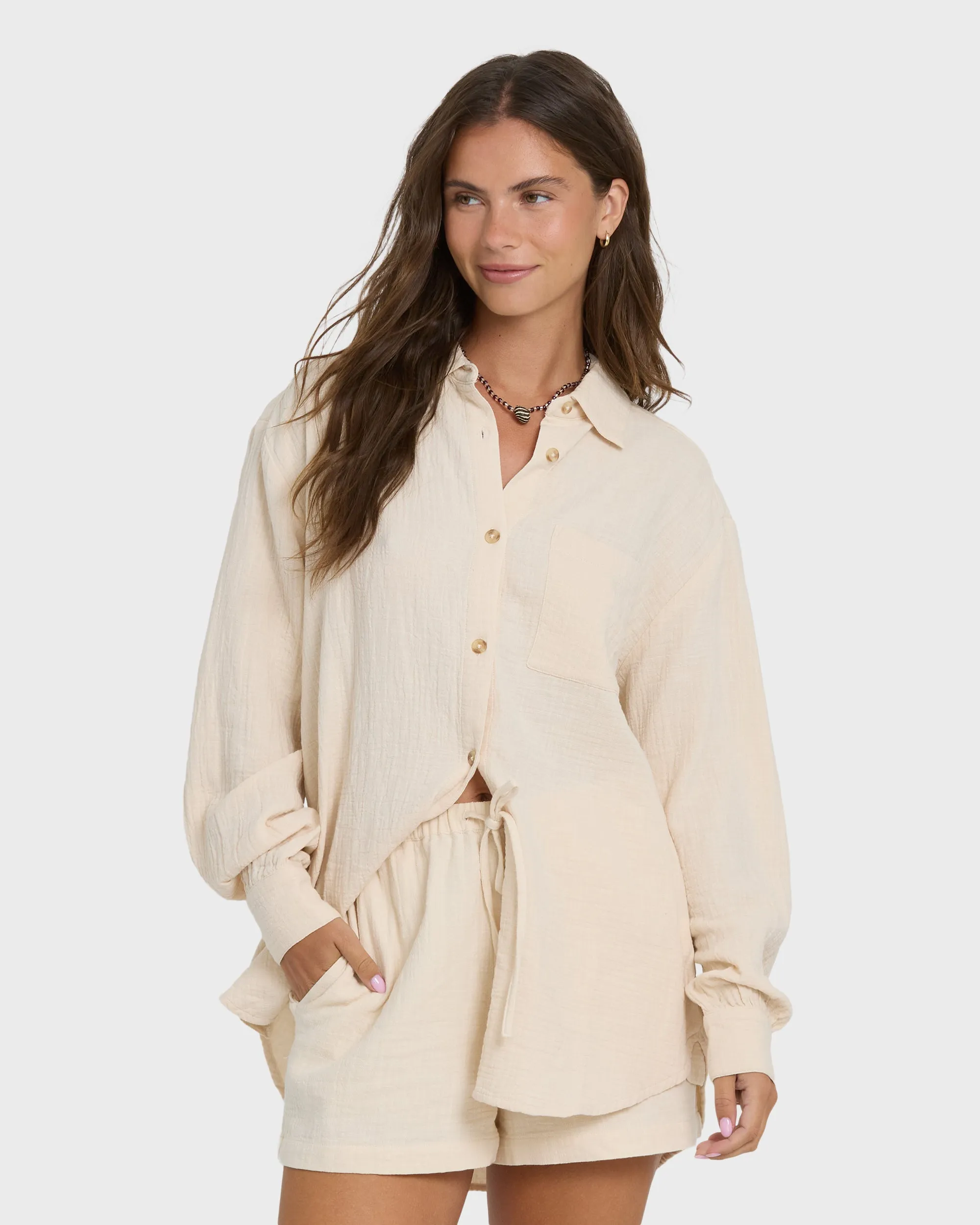Wanderer Long Sleeve Woven Shirt - Dove sold by Billabong