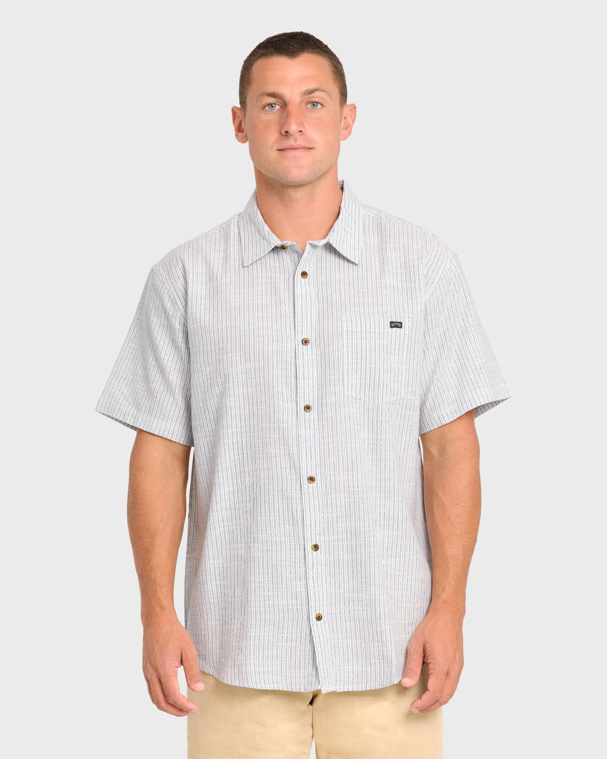 All Day Stripe Short Sleeve Woven Shirt - Off White sold by Billabong