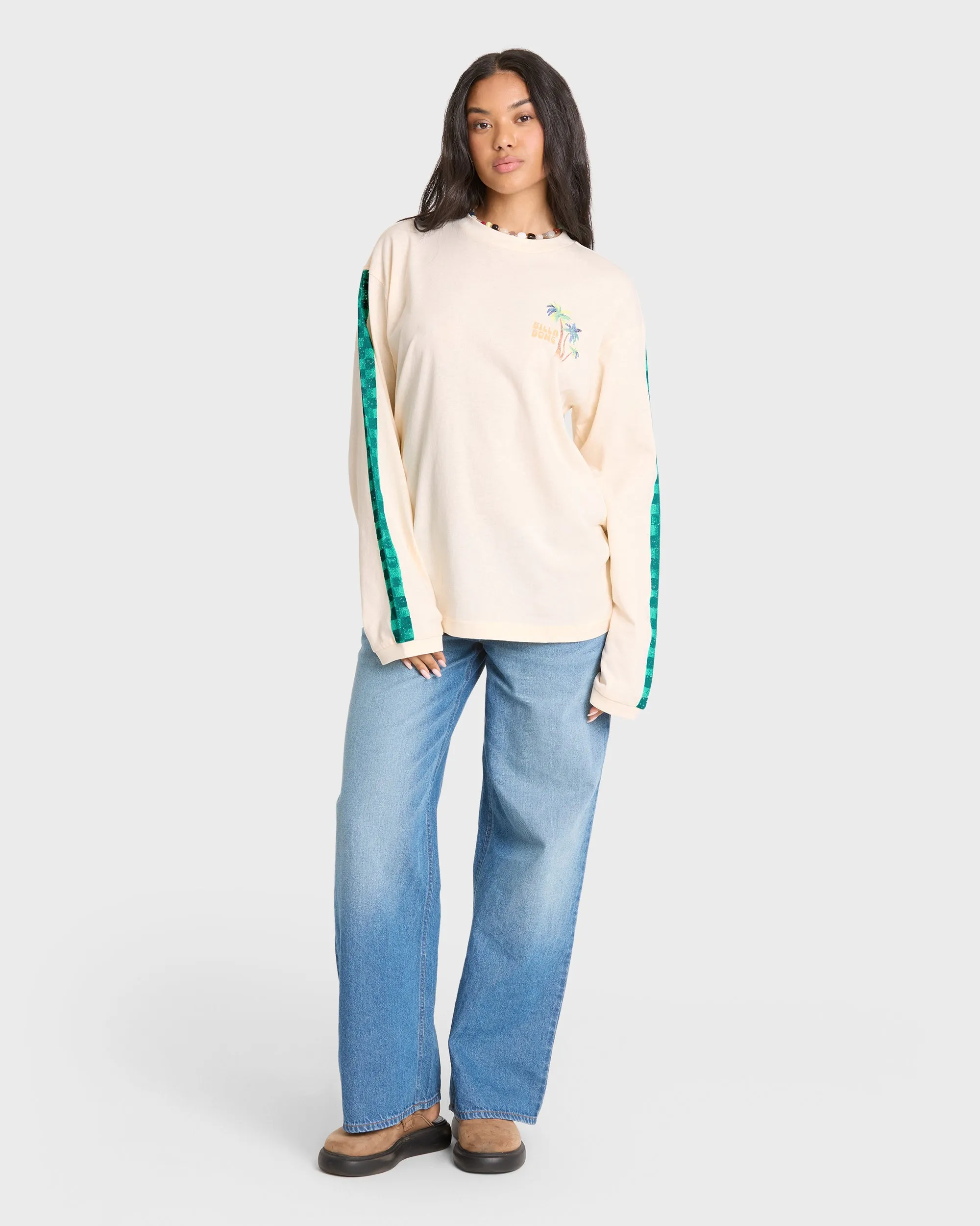 On Vacay Long Sleeve Cotton T-Shirt - White Cap sold by Billabong product image thumbnail 3