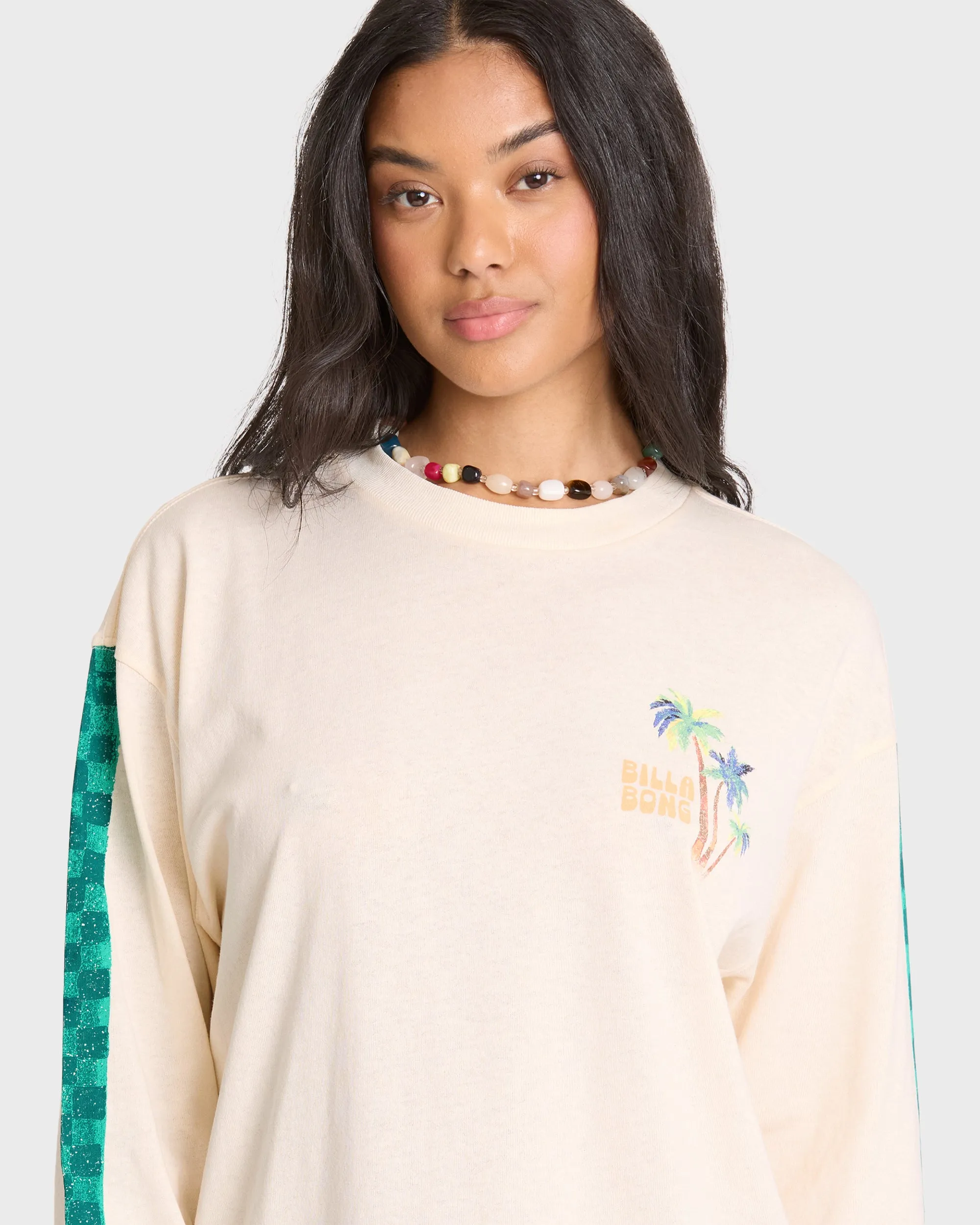 On Vacay Long Sleeve Cotton T-Shirt - White Cap sold by Billabong product image thumbnail 4