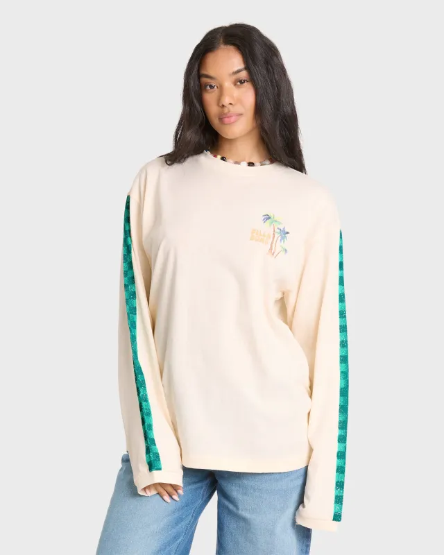 On Vacay Long Sleeve Cotton T-Shirt - White Cap made by Billabong