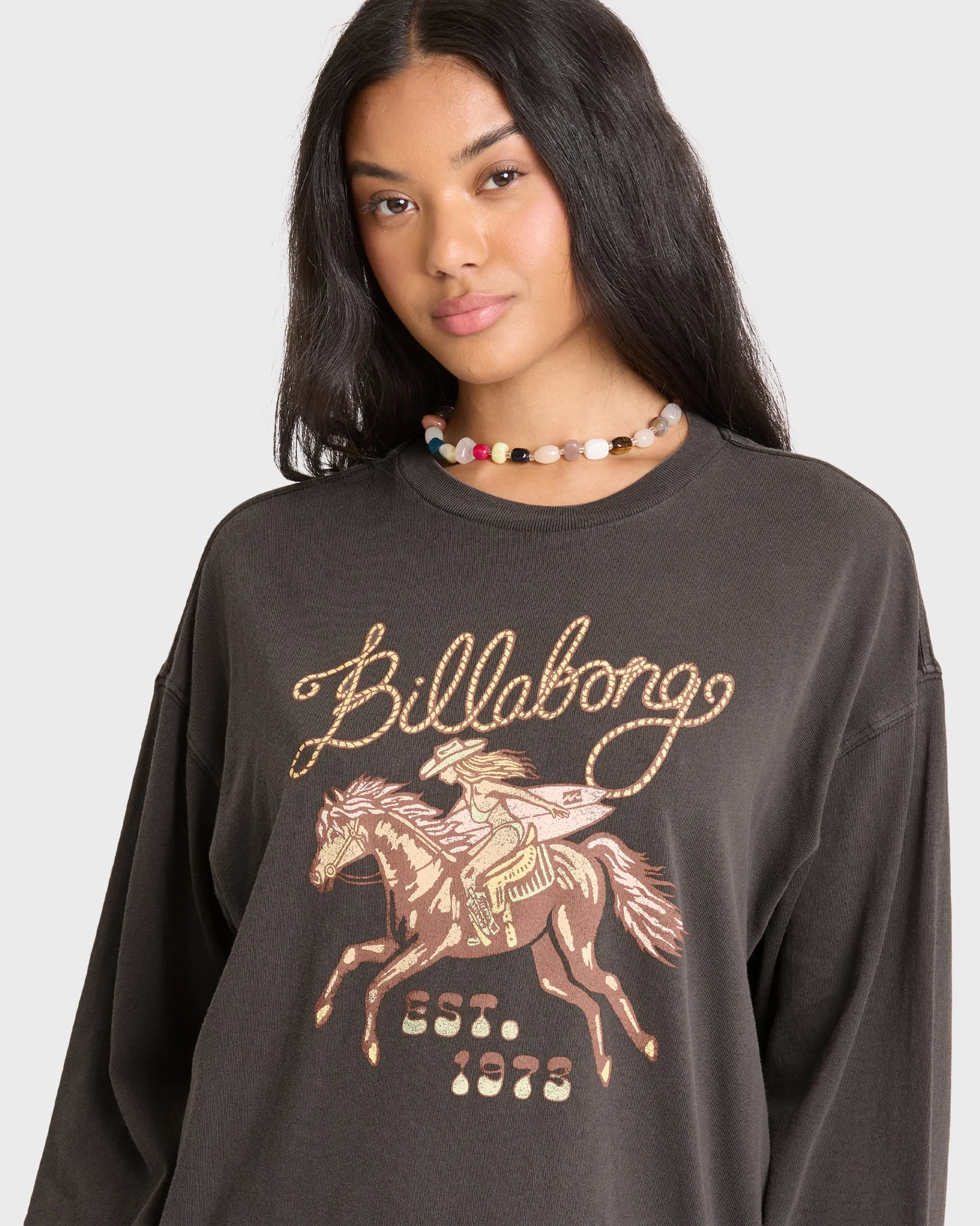 Familiar Roads Long Sleeve Knit Graphic T-Shirt - Off Black sold by Billabong product image thumbnail 5