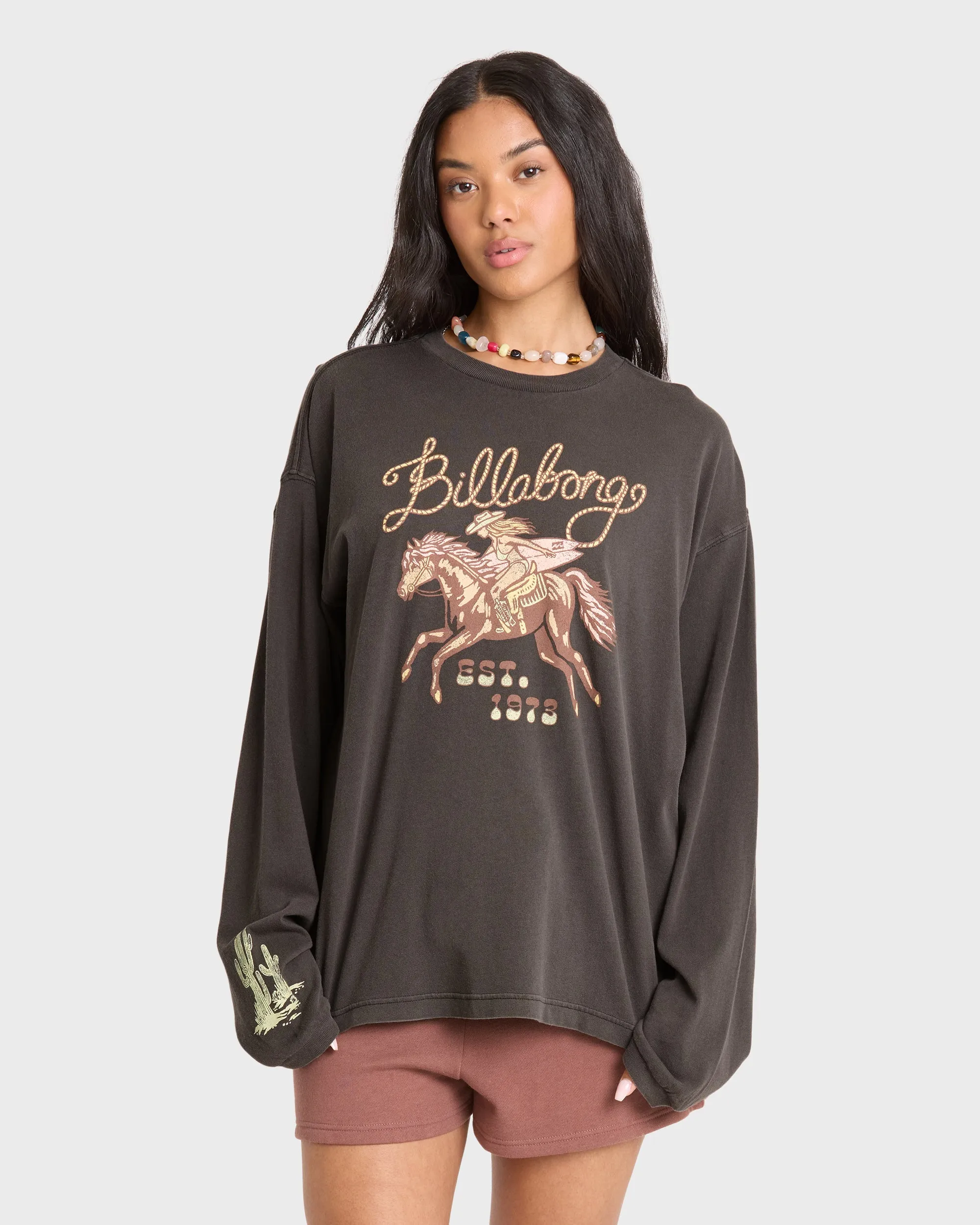 Familiar Roads Long Sleeve Knit Graphic T-Shirt - Off Black sold by Billabong
