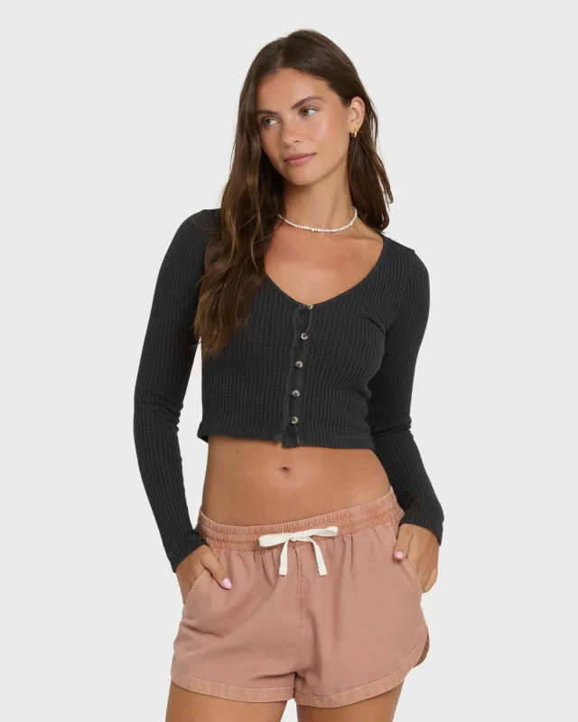 Paxton Long Sleeve Cotton Knit Top - Black Sands made by Billabong
