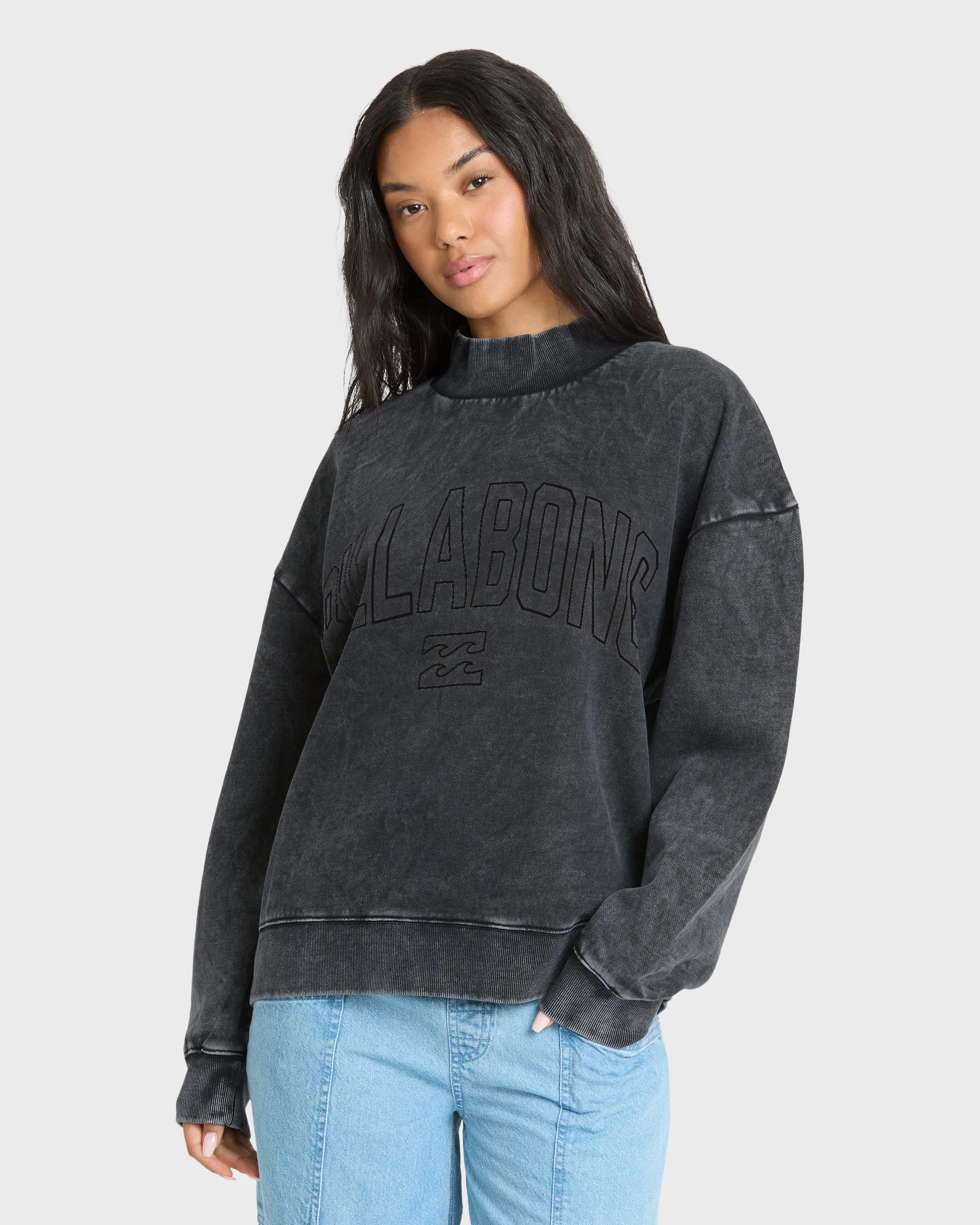 Sun Washed Mock Neck Sweatshirt - Black Sands sold by Billabong