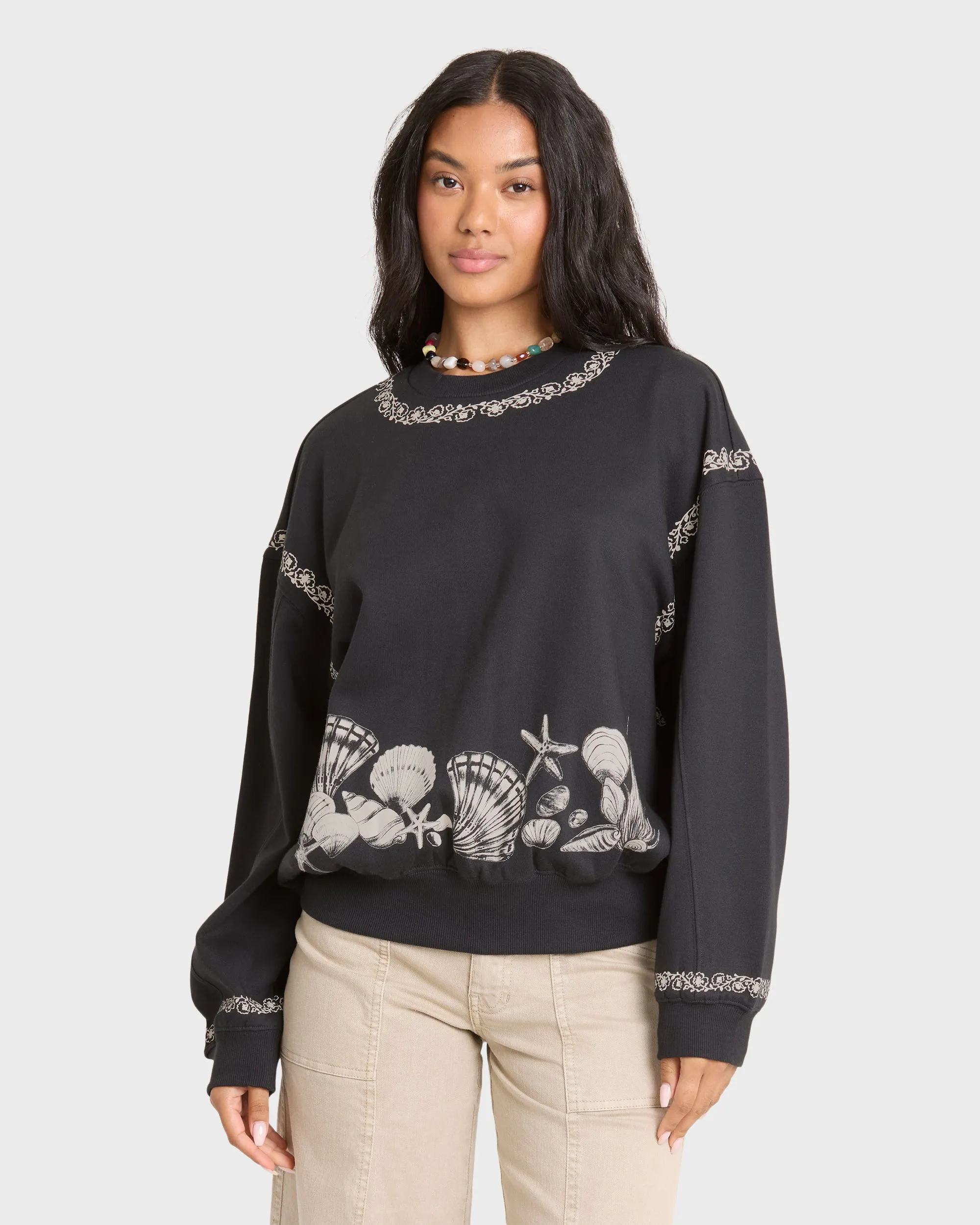 Sea Treasure Kendal Crewneck Sweatshirt - Black Sands sold by Billabong